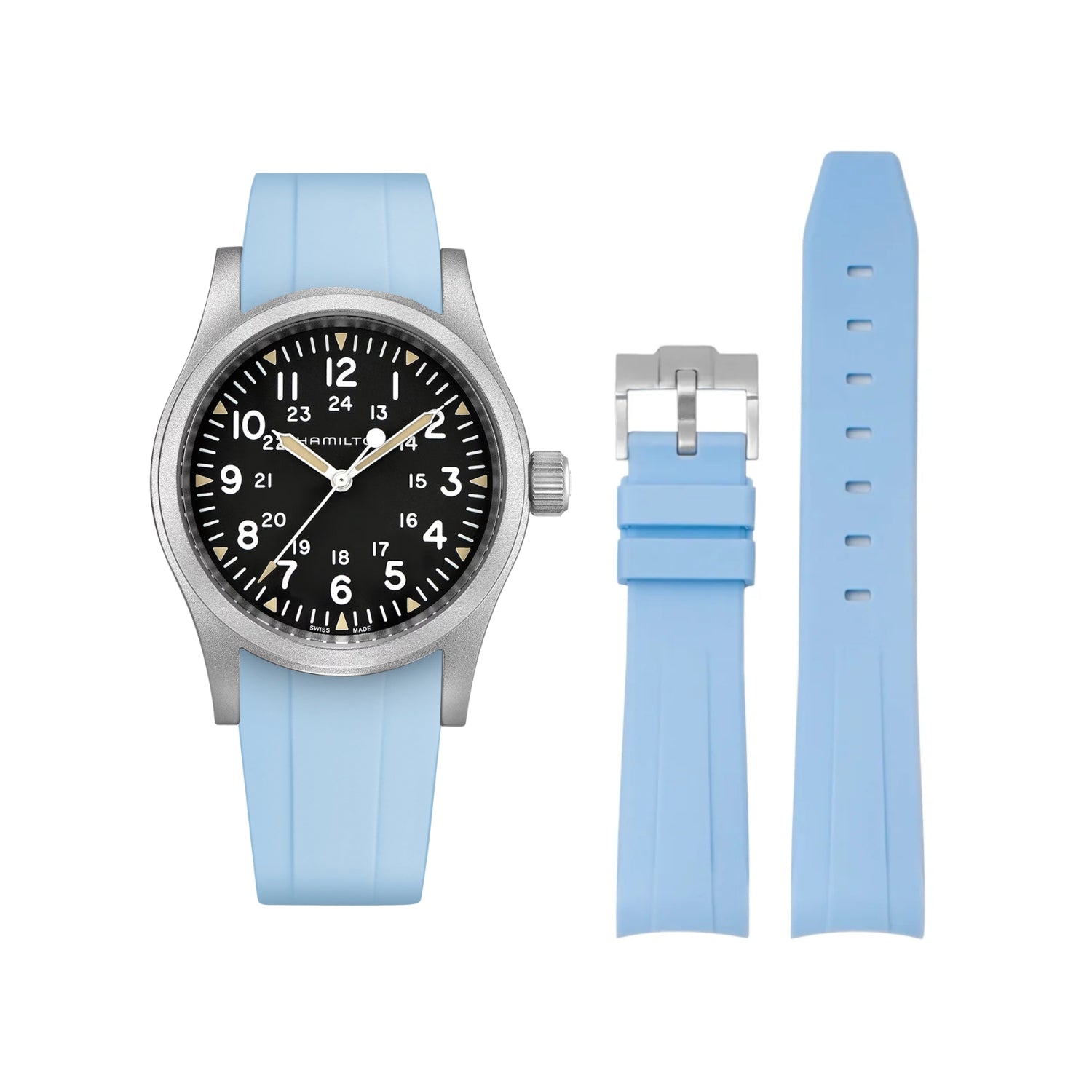 Kautschukarmband für Hamilton Khaki Field - Babyblau - Helvetus DE