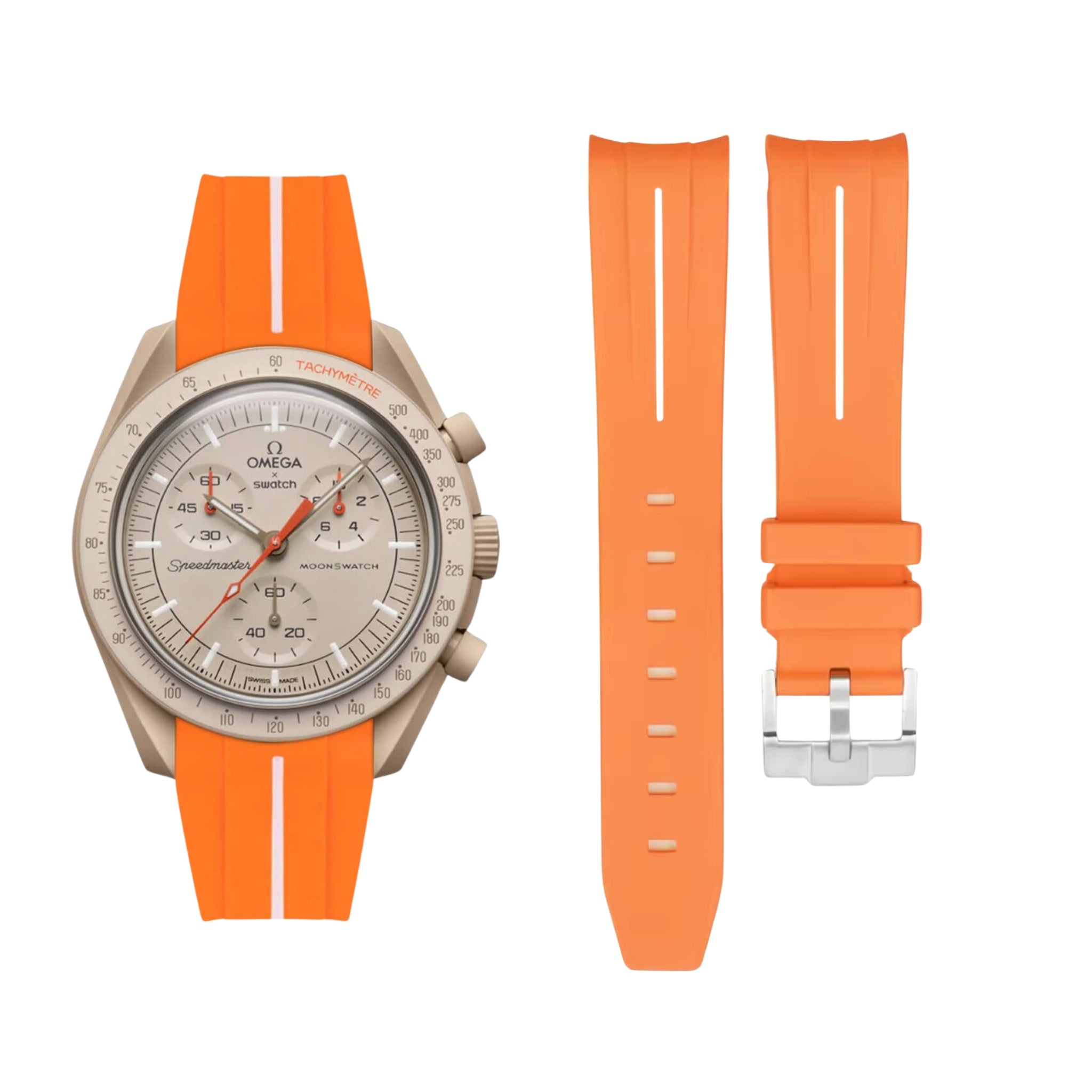 Kautschukarmband – Für Mission to Jupiter | Omega X Swatch | MoonSwatch – Orange mit Weißer Linie - Helvetus DE