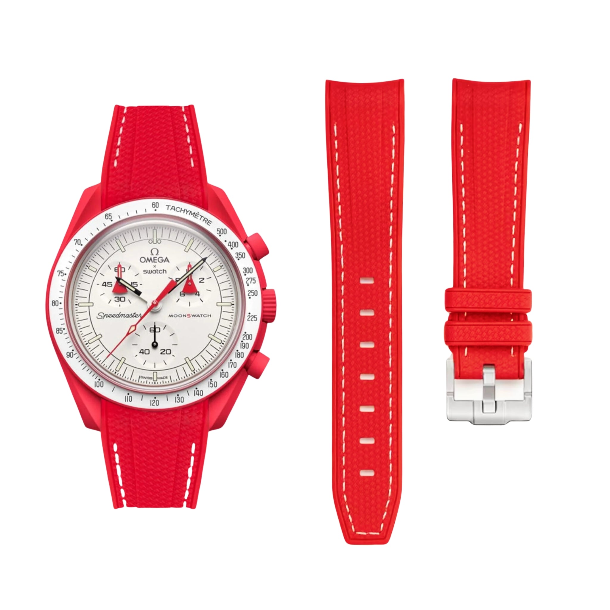 Kautschukarmband – Für Mission to Mars | Omega X Swatch | MoonSwatch – Rot mit Weiß - Helvetus DE