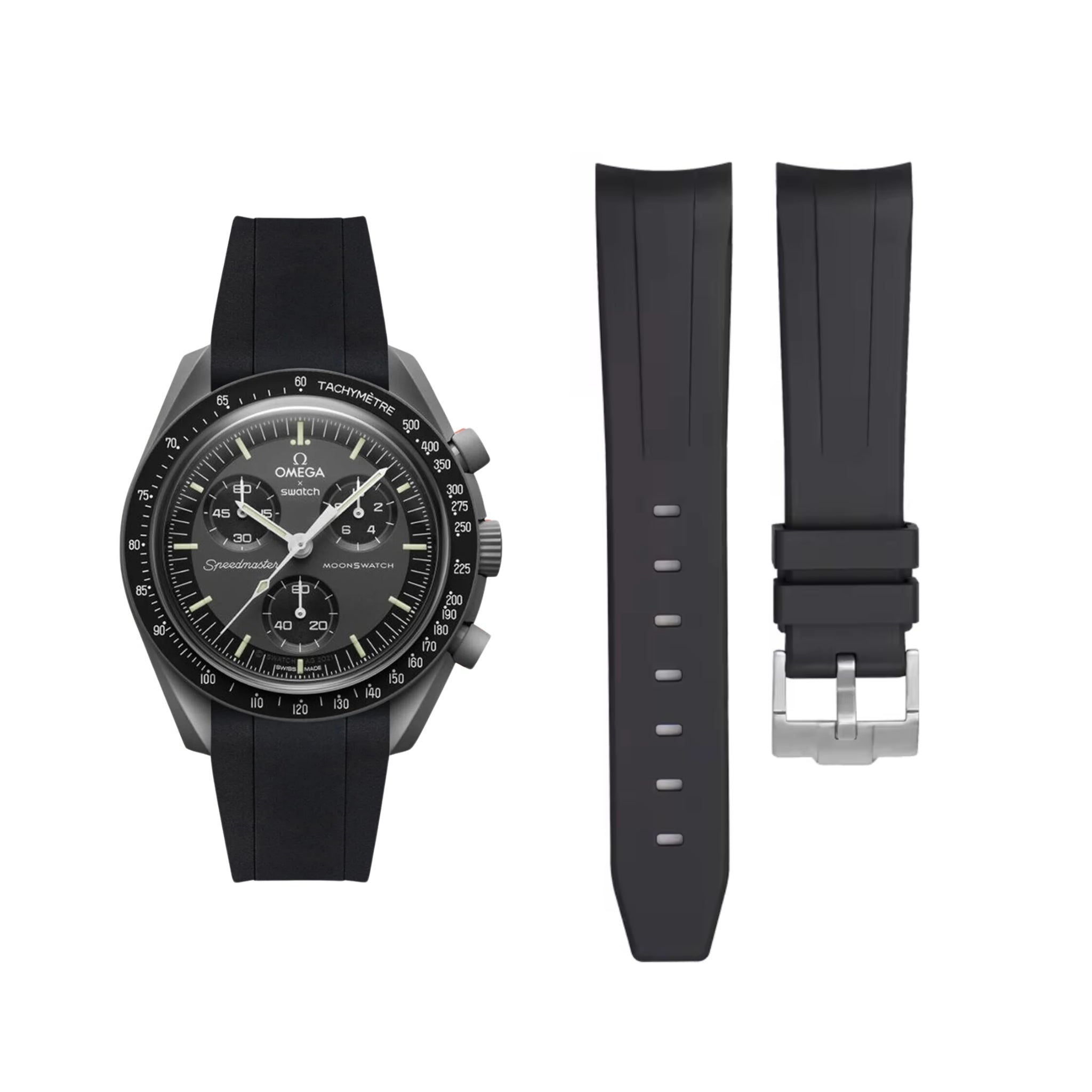 Kautschukarmband – Für Mission to Mercury | Omega X Swatch | MoonSwatch – Schwarz - Helvetus DE