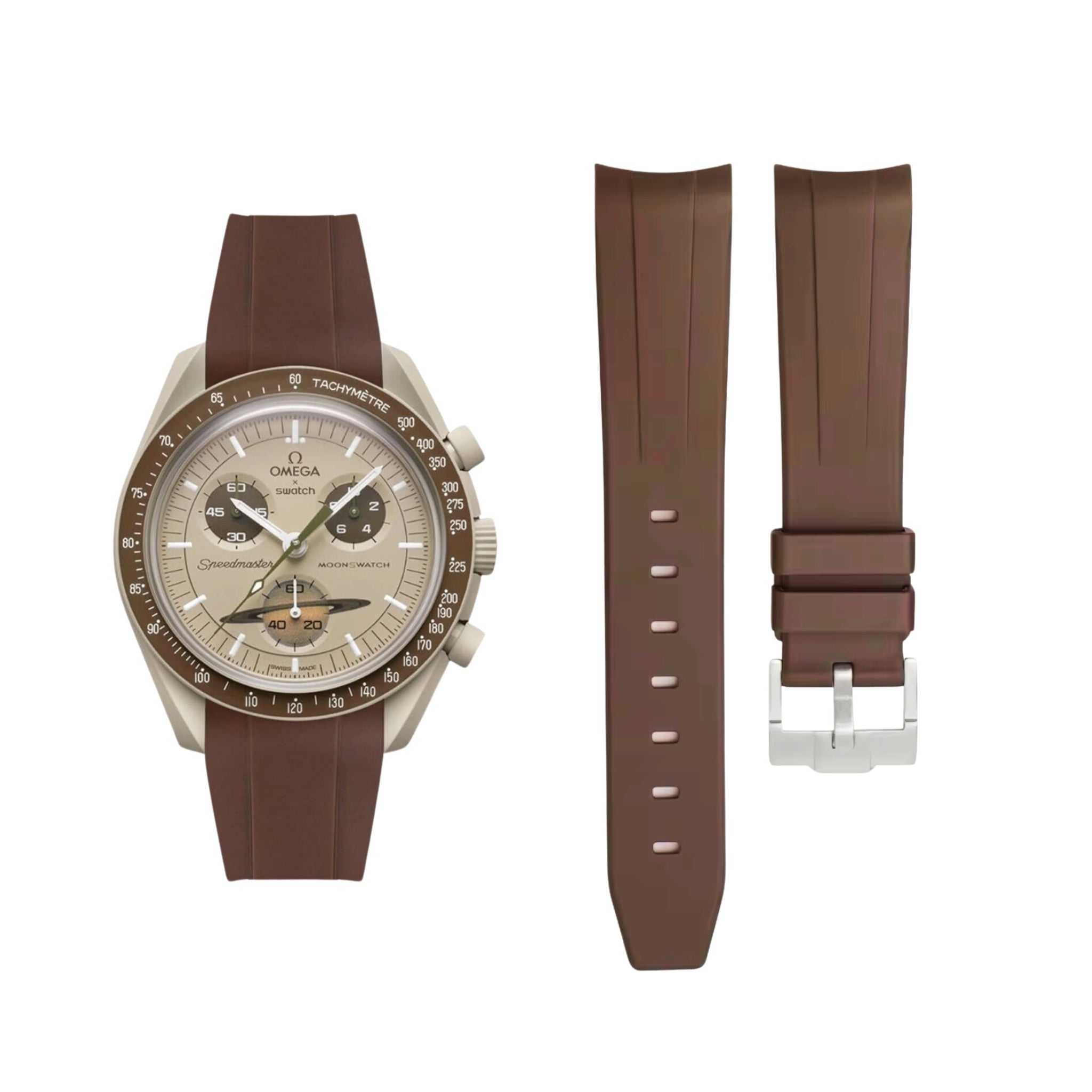 Kautschukarmband – Für Mission to Saturn | Omega X Swatch | MoonSwatch – Braun - Helvetus DE