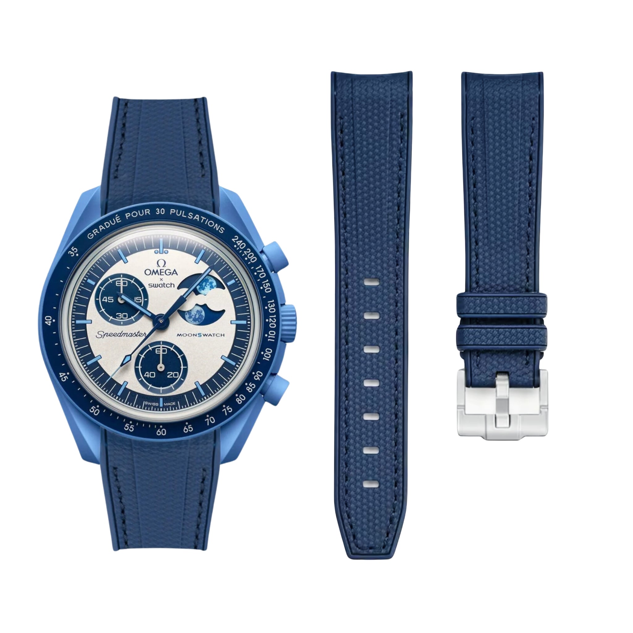Kautschukarmband – Für Mission to the Super Blue Moonphase | MoonSwatch – Blau mit Blau - Helvetus DE
