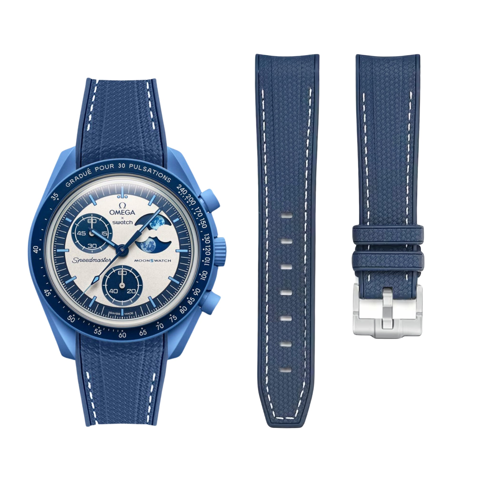Kautschukarmband – Für Mission to the Super Blue Moonphase | MoonSwatch – Blau mit Weiß - Helvetus DE