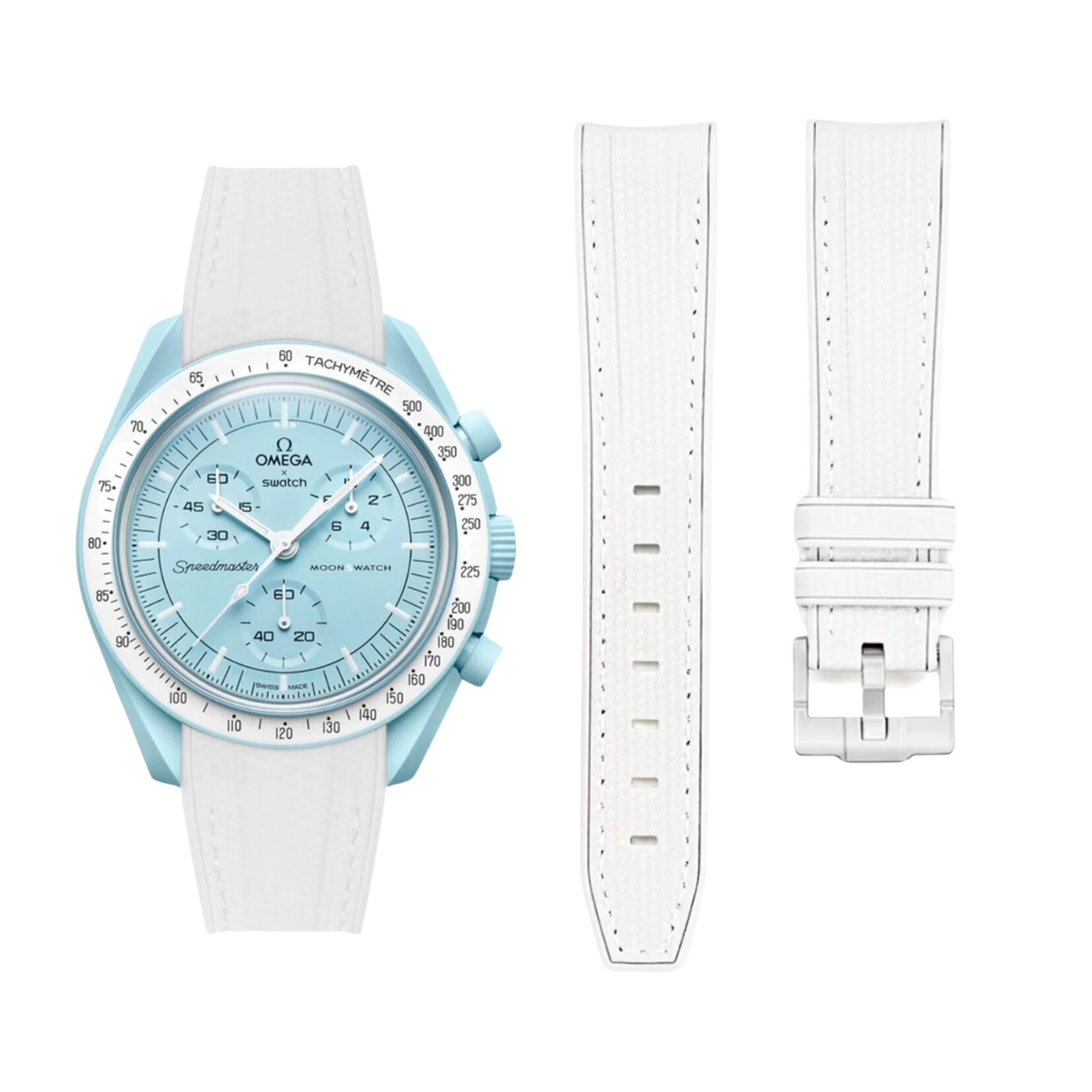Kautschukarmband – Für Mission to Uranus | Omega X Swatch | MoonSwatch – Weiß mit Weiß - Helvetus DE