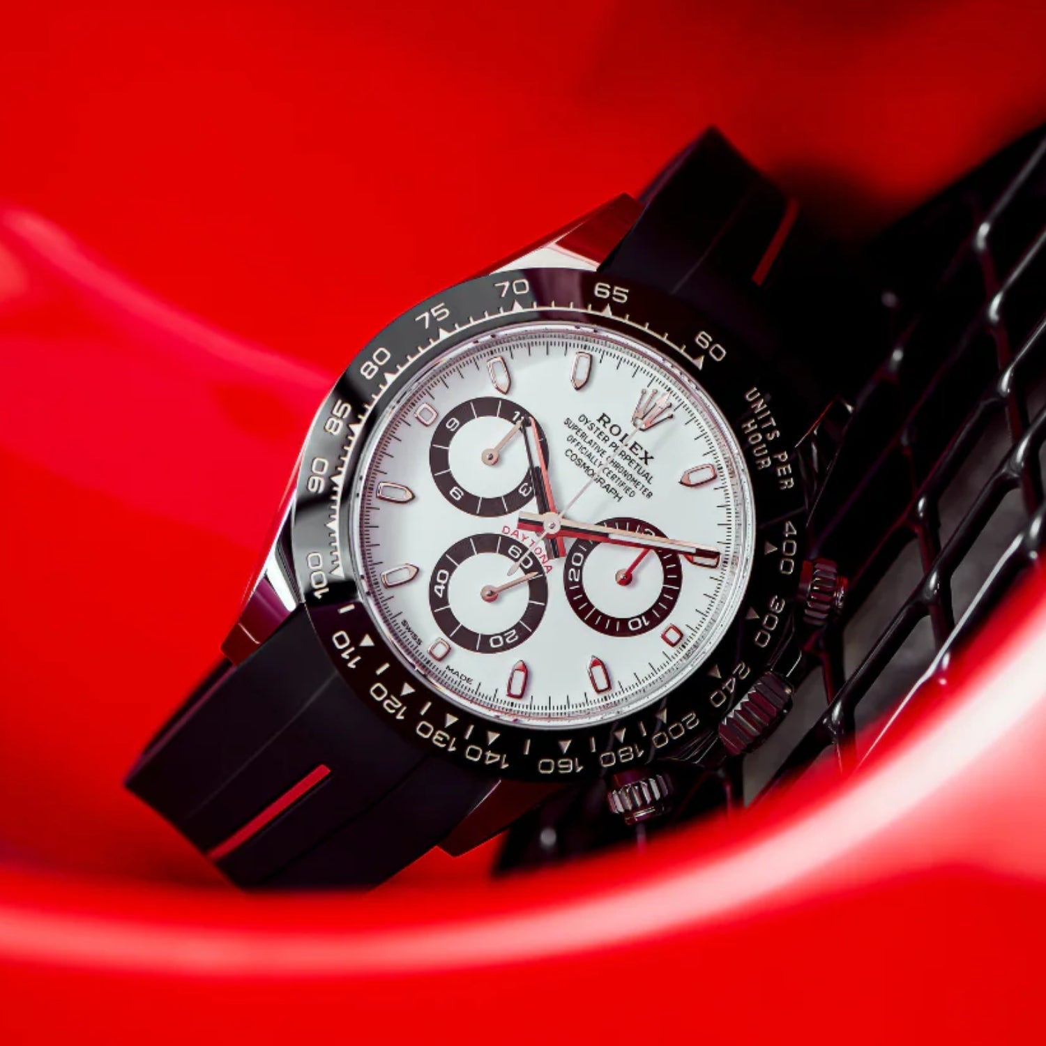 Kautschukarmband für Rolex Daytona – LuxLine® - Schwarz/Rot - Helvetus DE