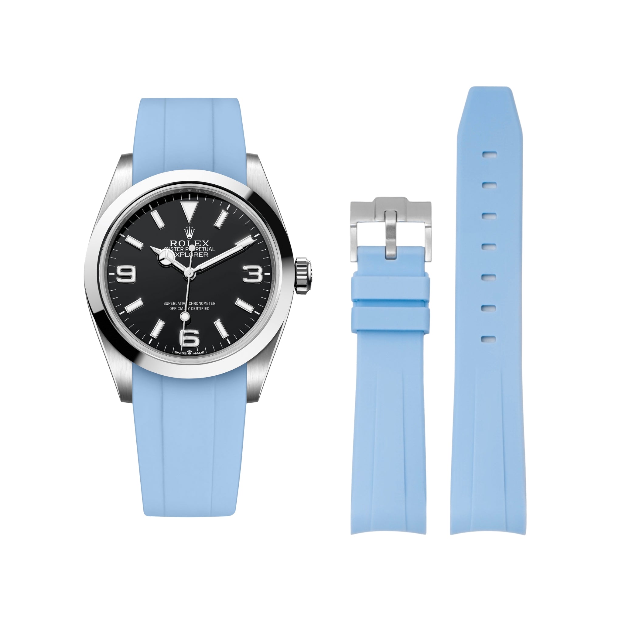 Kautschukarmband für Rolex Explorer I – Baby Blau - Helvetus DE