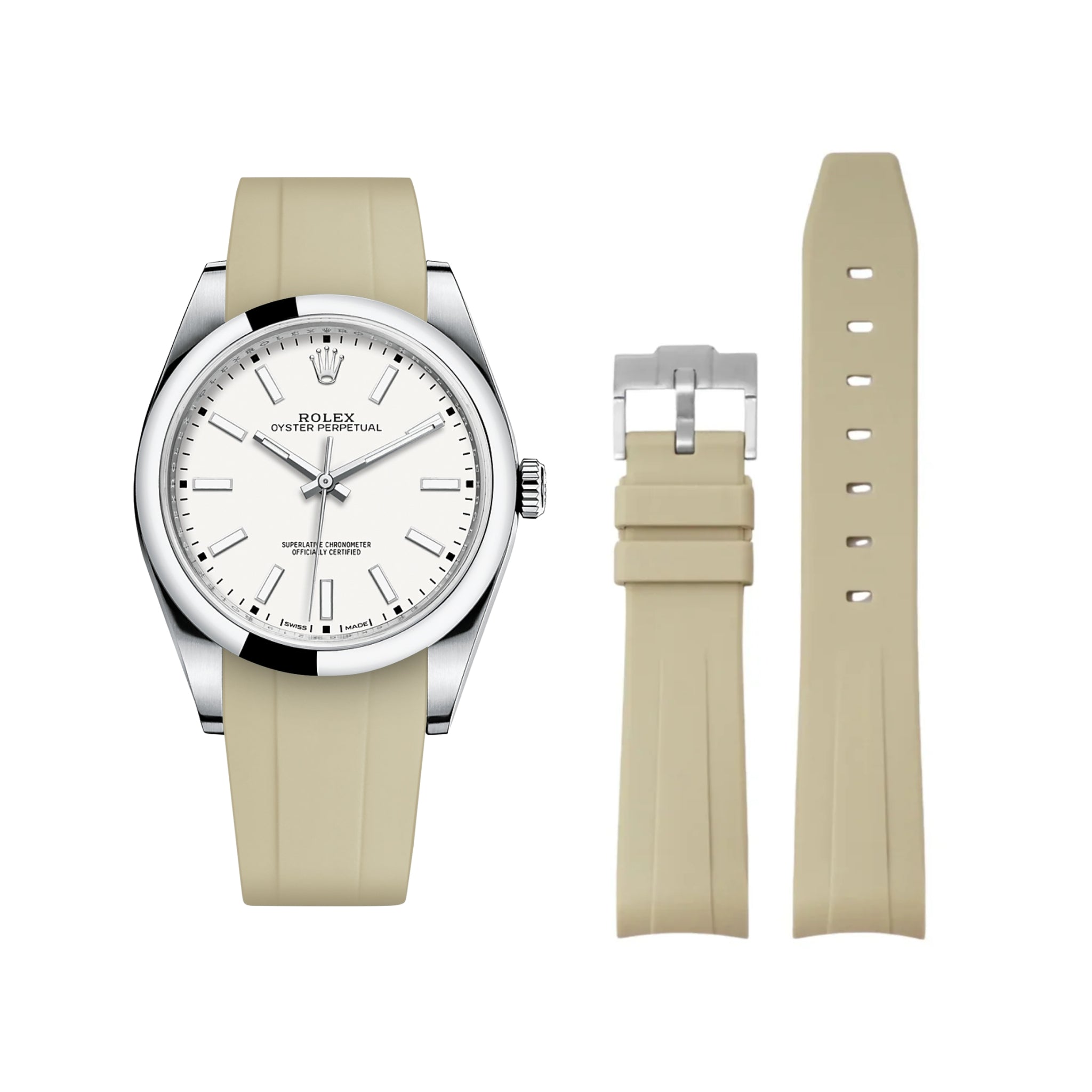 Kautschukarmband für Rolex Oyster Perpetual 39mm – Beige - Helvetus DE