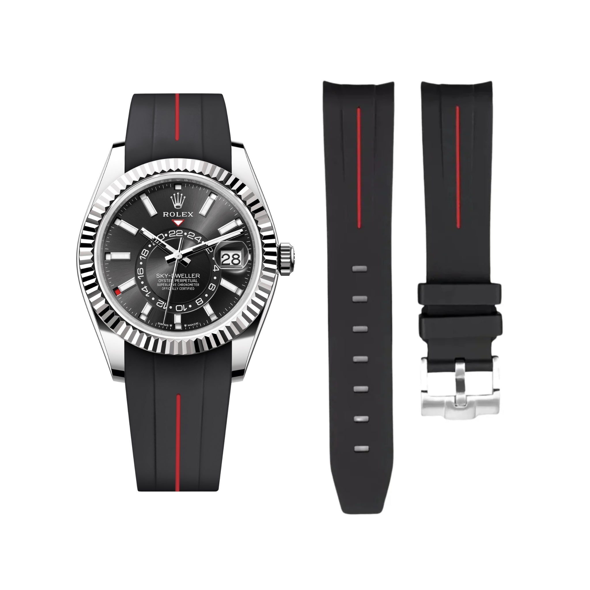 Kautschukarmband für Rolex Sky - Dweller – Schwarz/Rot Linie | LuxLine® - Helvetus DE