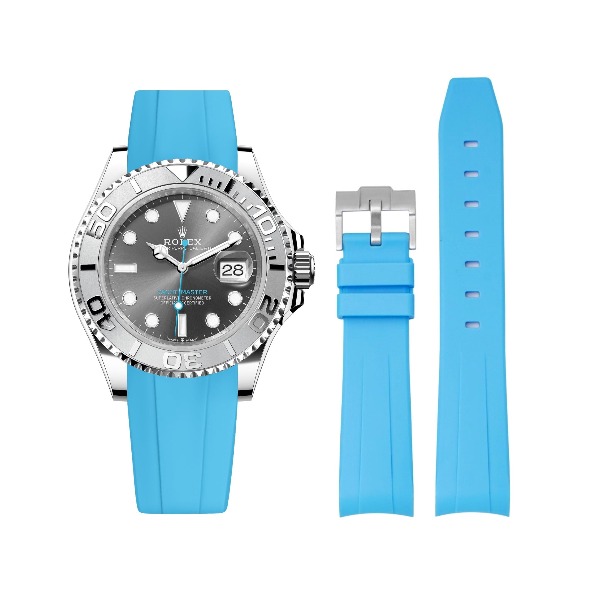 Kautschukarmband für Rolex Yacht - Master 40mm/42mm – Hell Blau - Helvetus DE