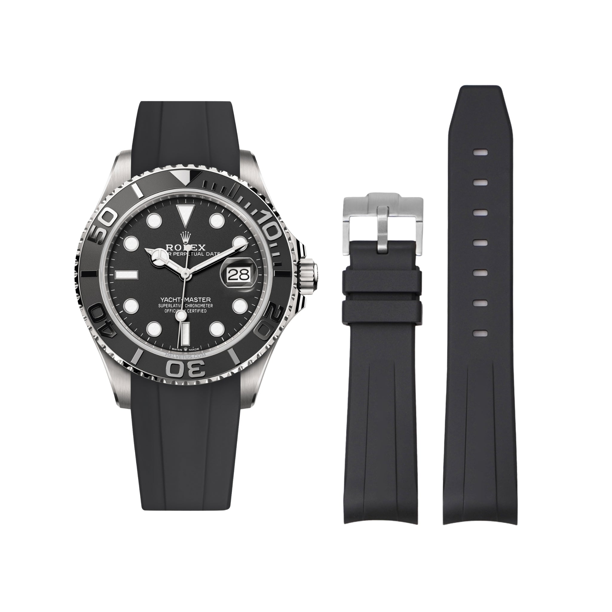 Kautschukarmband für Rolex Yacht - Master 40mm/42mm – Schwarz - Helvetus DE