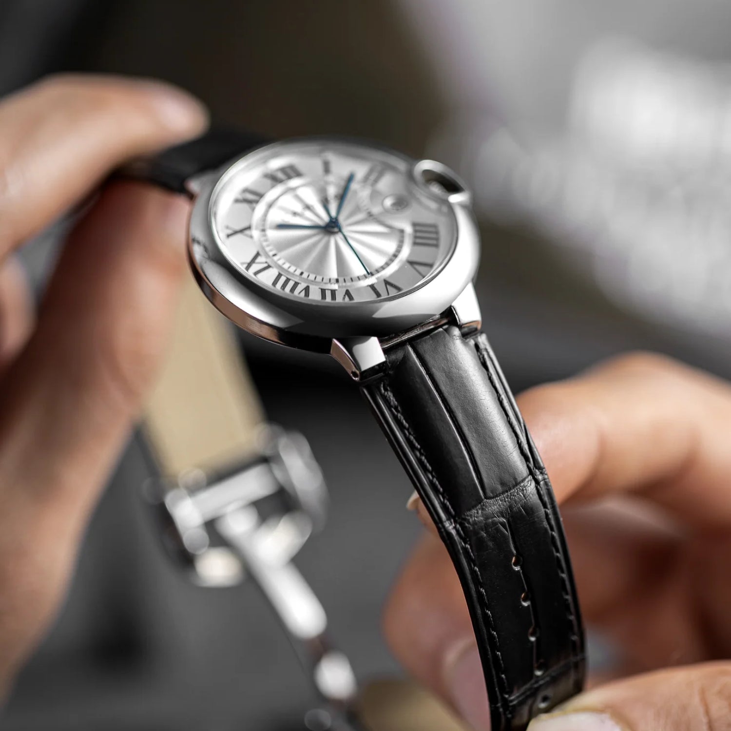 Leder Armband für Cartier Ballon Bleu – Schwarz - Helvetus DE