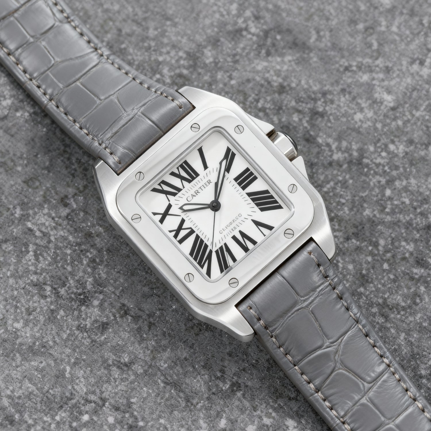 Leder Armband - für Cartier Santos 100 - Grau - Helvetus DE