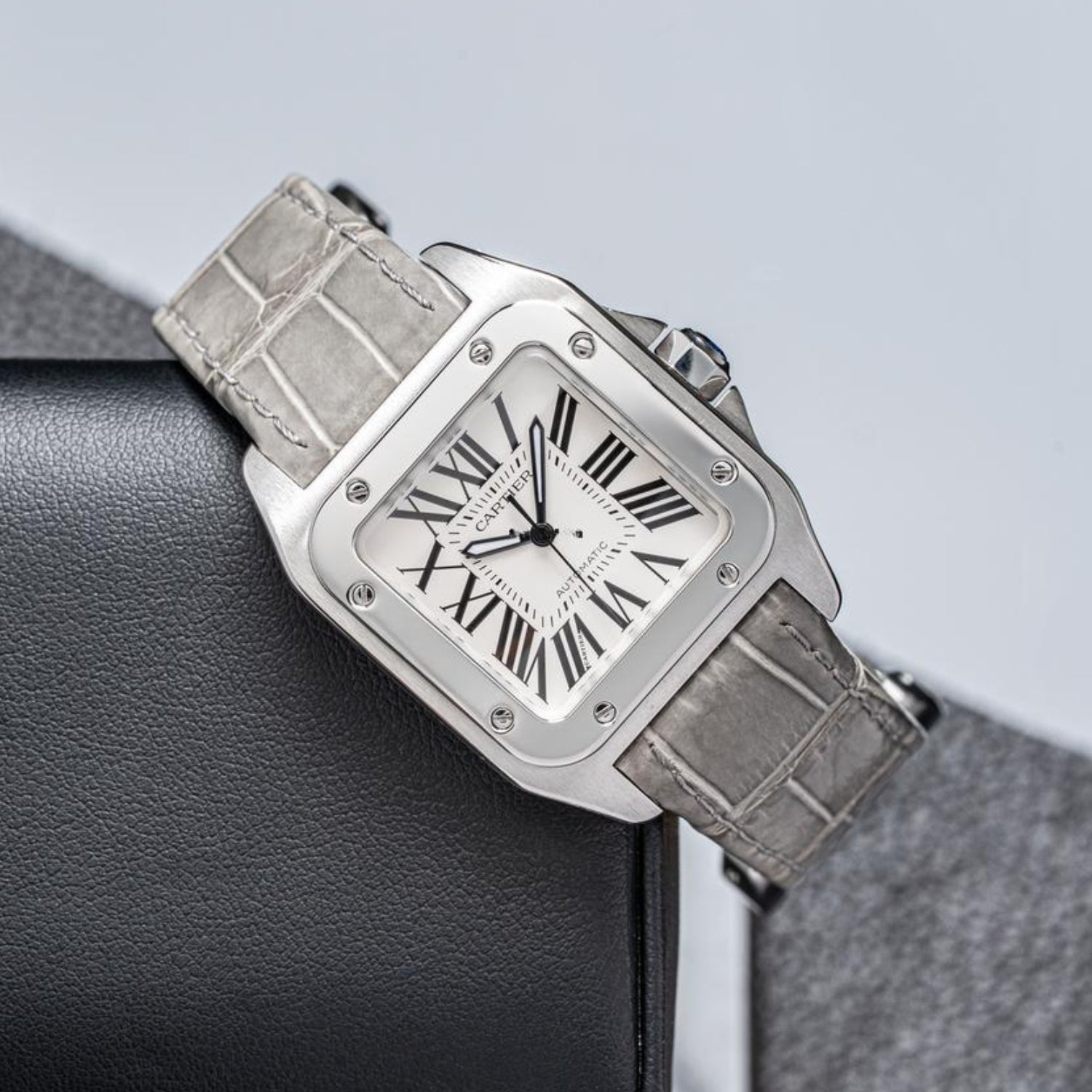 Leder Armband - für Cartier Santos 100 - Grau - Helvetus DE