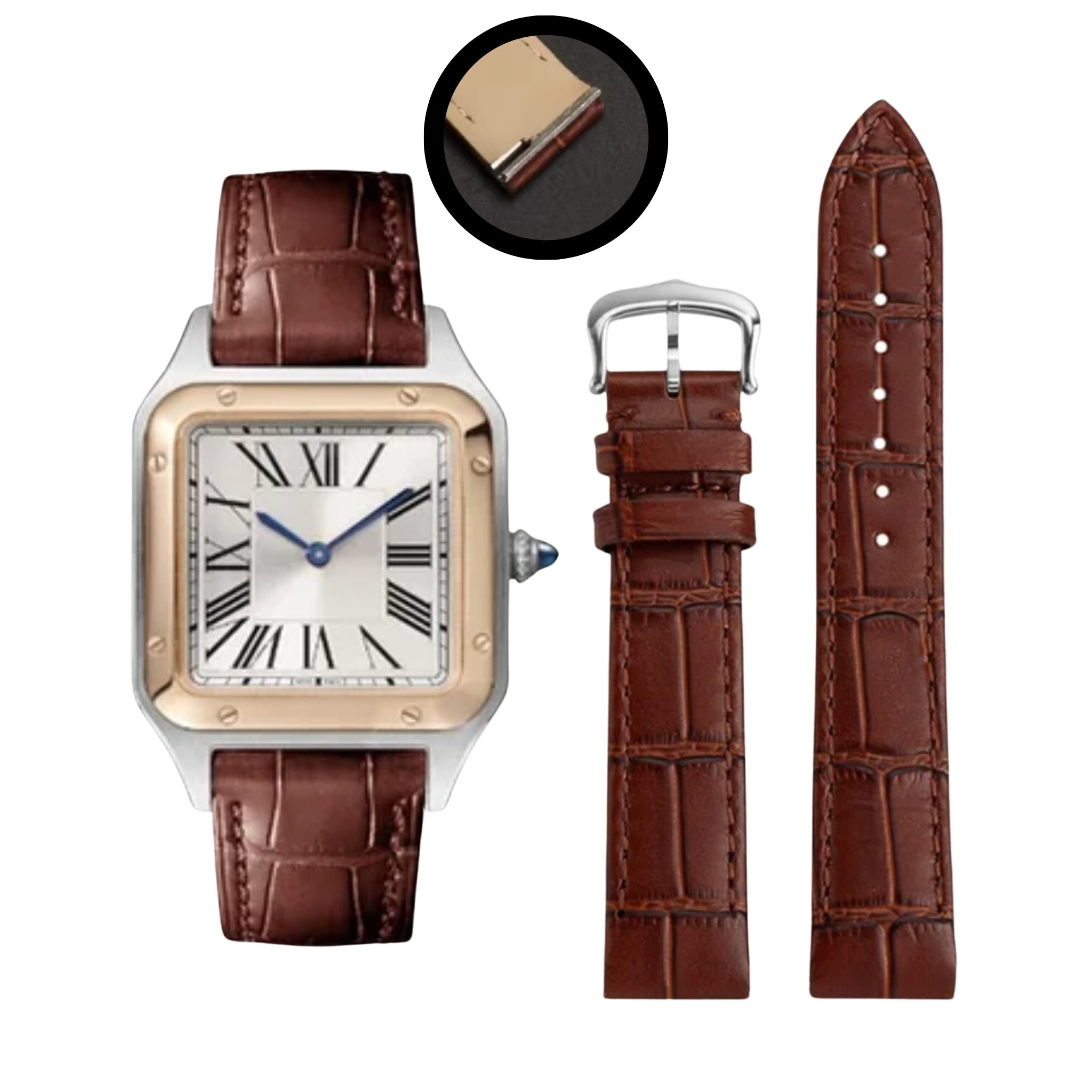 Leder Armband - für Cartier Santos Dumont - Braun - Helvetus DE