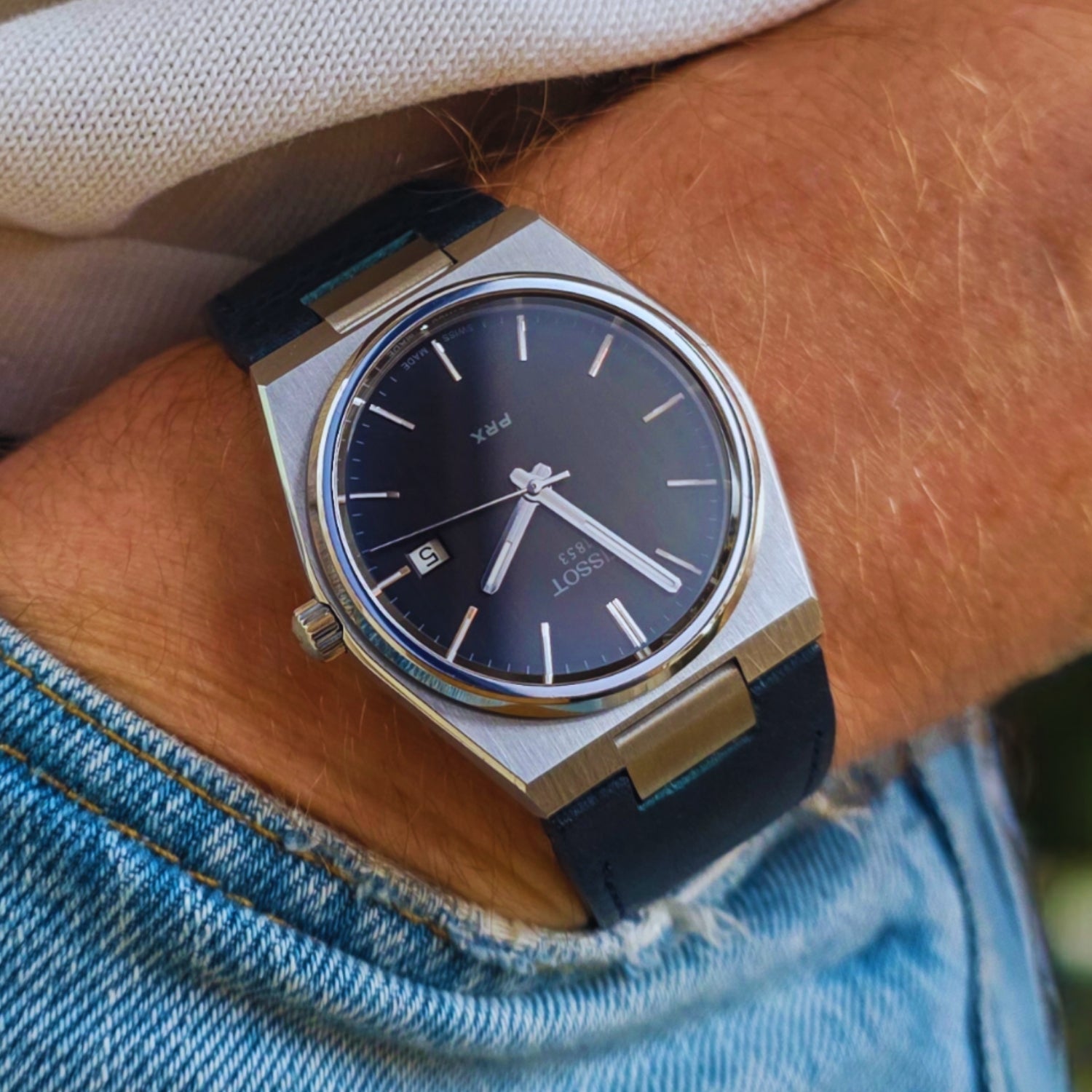 Lederarmband – Für Tissot PRX – Flach Blau - Helvetus DE