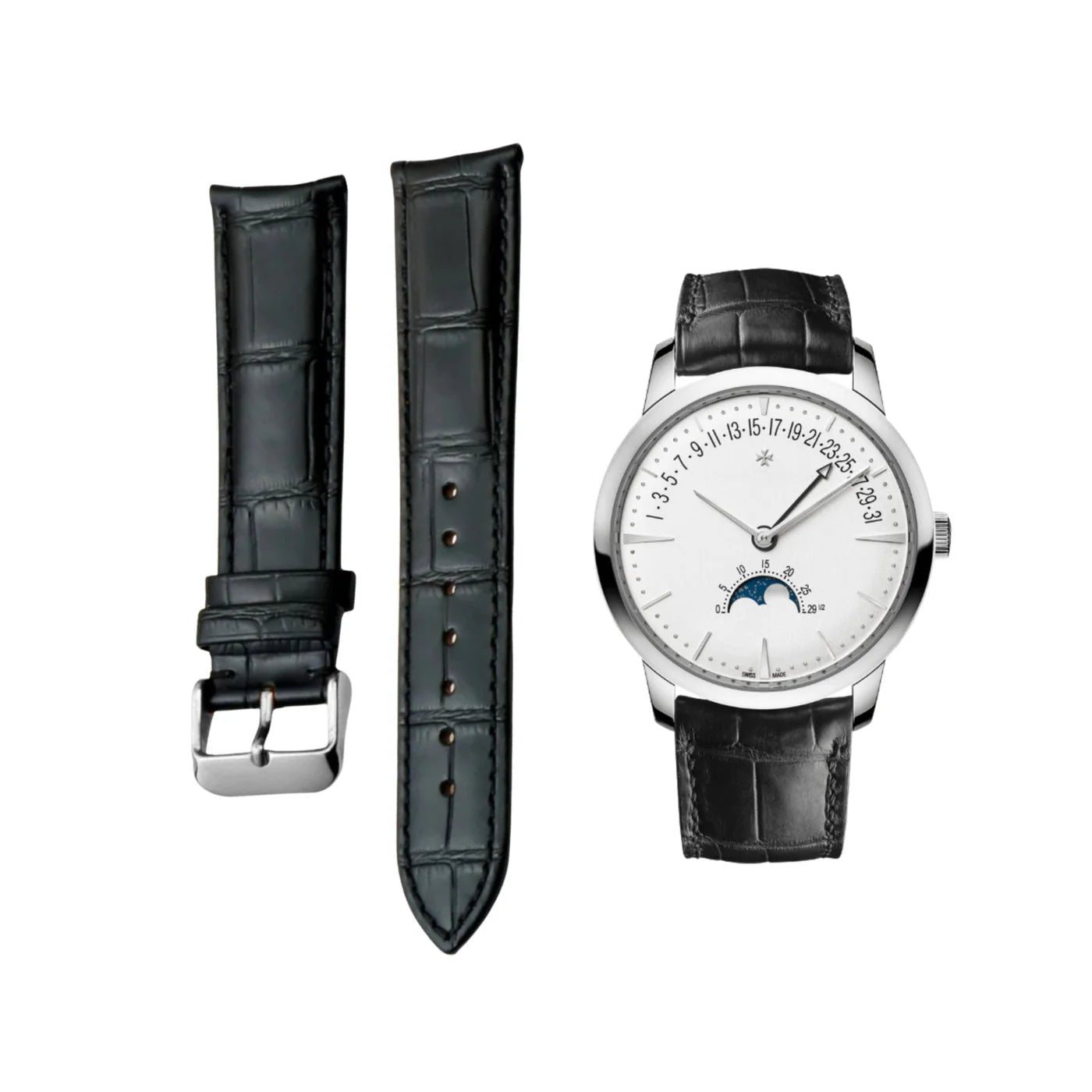 Lederarmband – für Vacheron Constantin Patrimony & Traditionnelle und andere Modelle – Schwarz - Helvetus DE