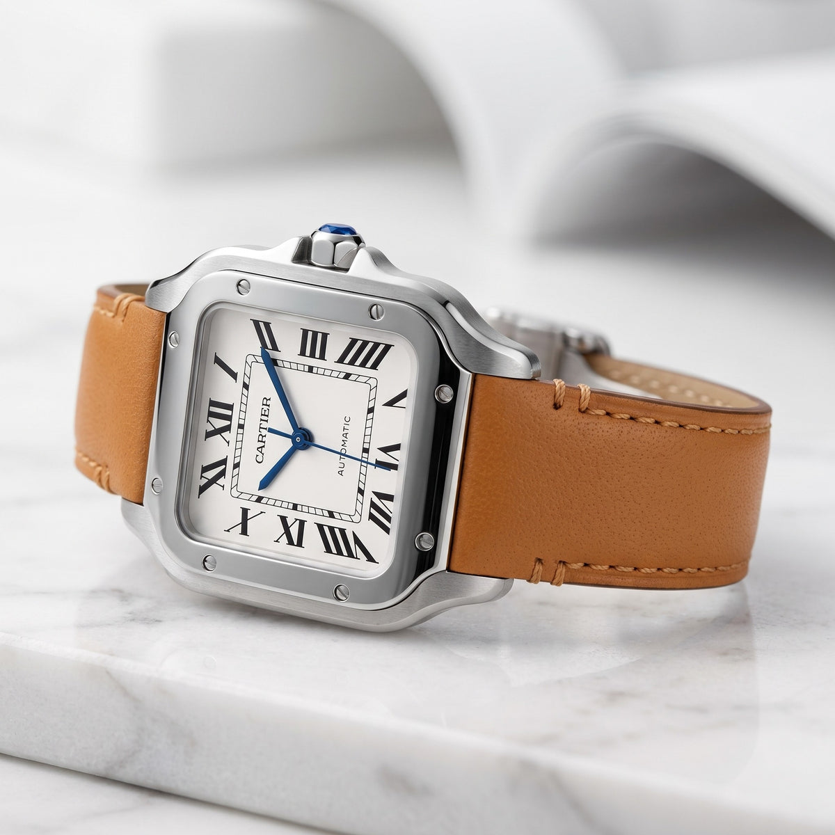 Leder Armband für Cartier Santos Medium/Large – Flach Orange – Quick Switch/Release