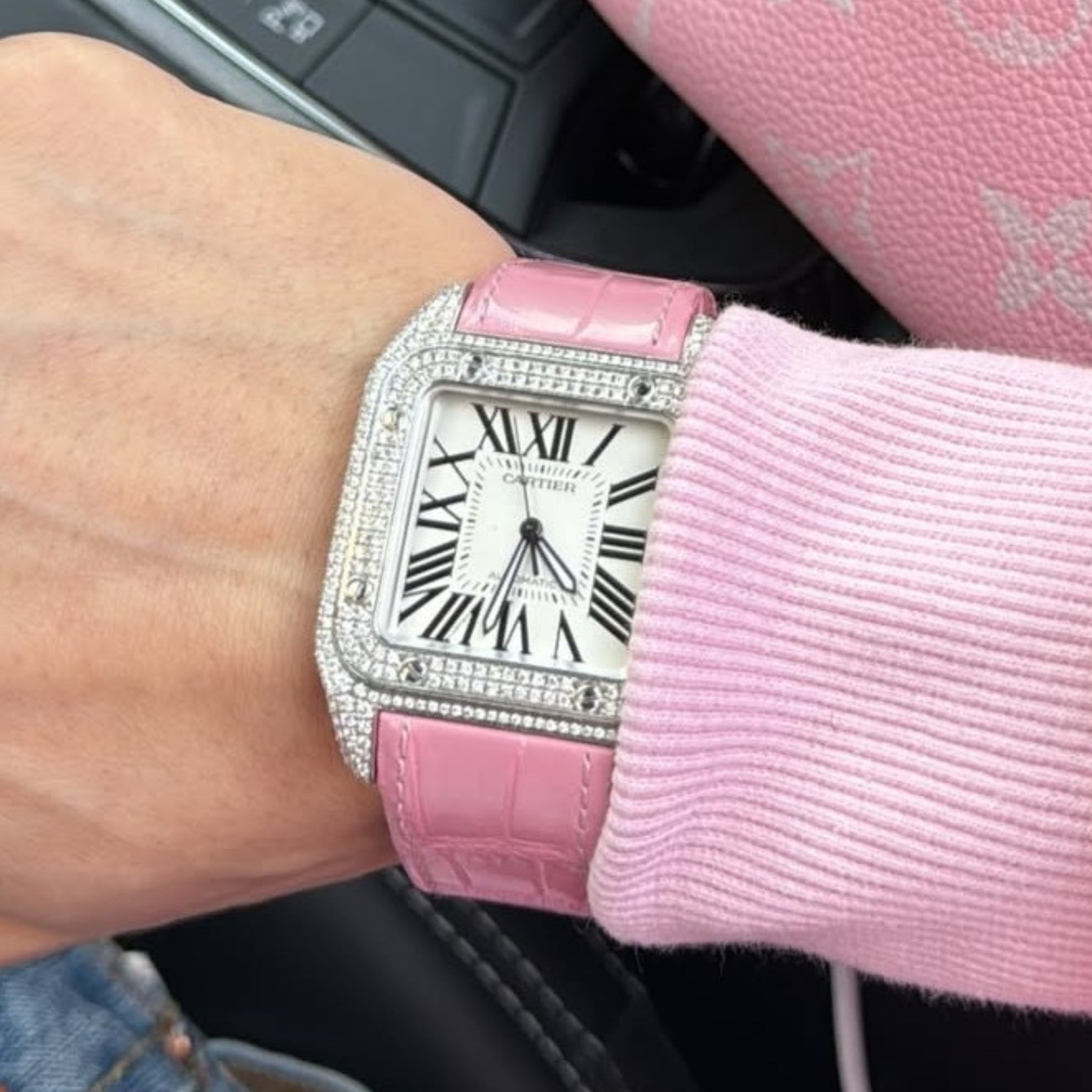 Leder Armband - für Cartier Santos 100 - Pink