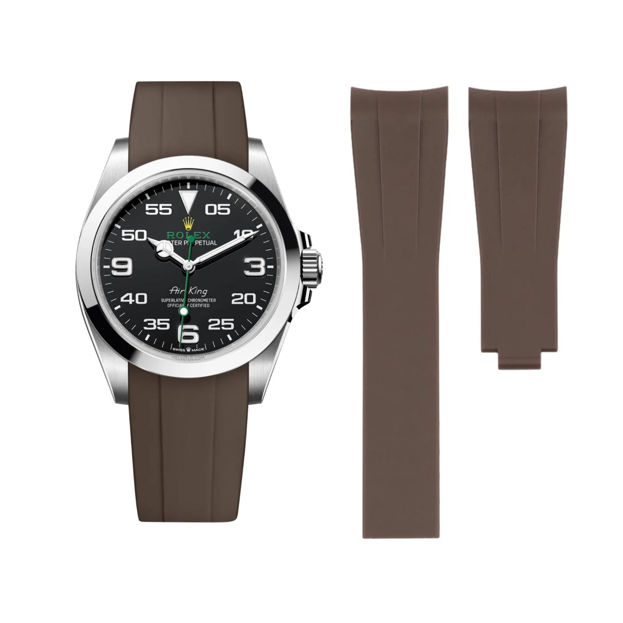 Deployant Rubber Strap - For Rolex Air - King - Brown - Helvetus