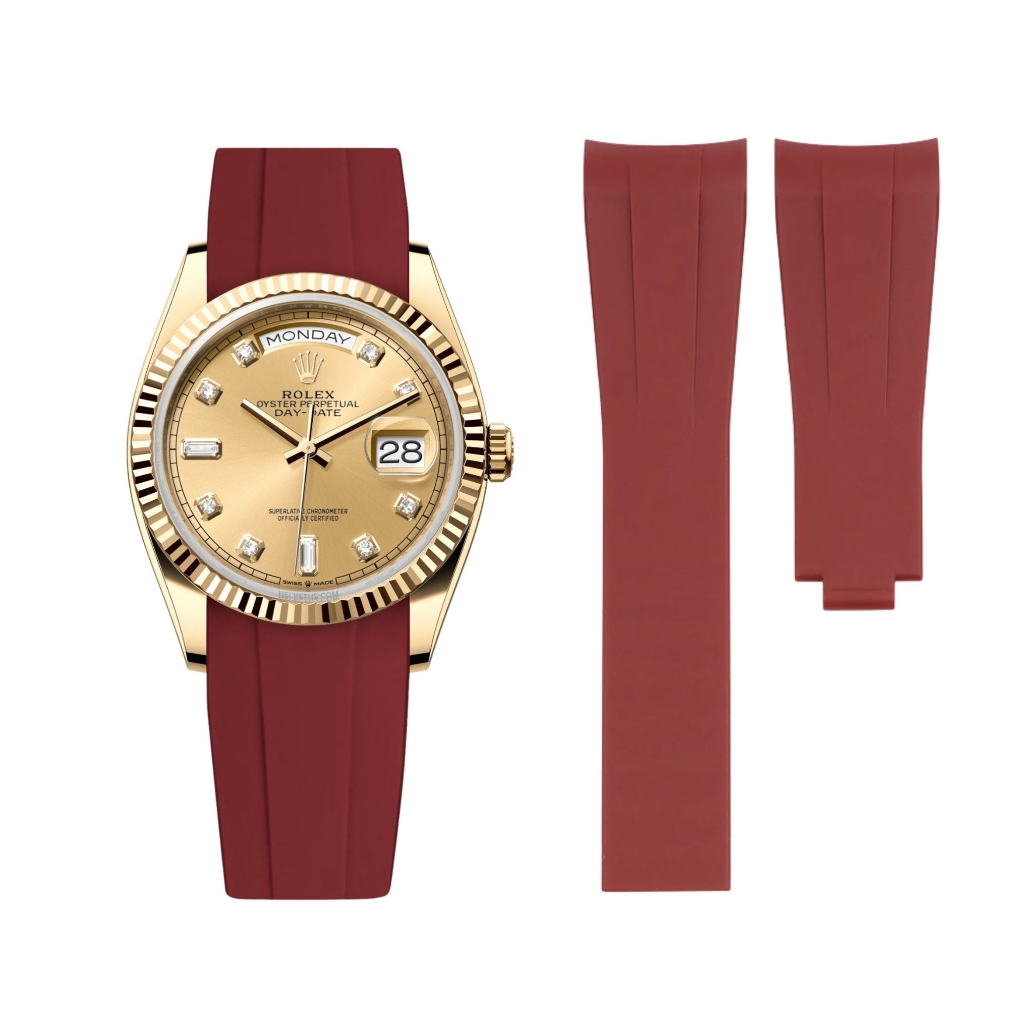 Deployant Rubber Strap - For Rolex Day - Date 36mm - Bordeaux - Helvetus