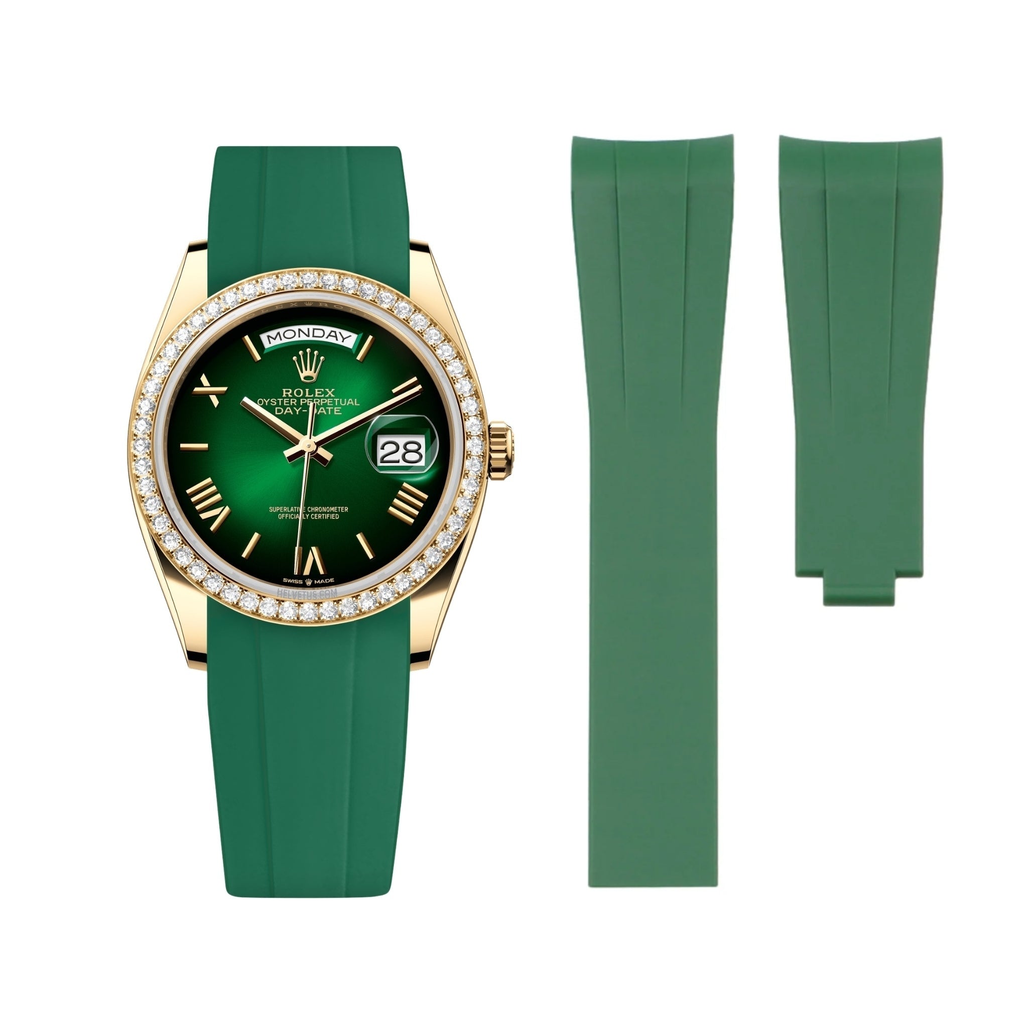 Deployant Rubber Strap - For Rolex Day - Date 36mm - Green - Helvetus