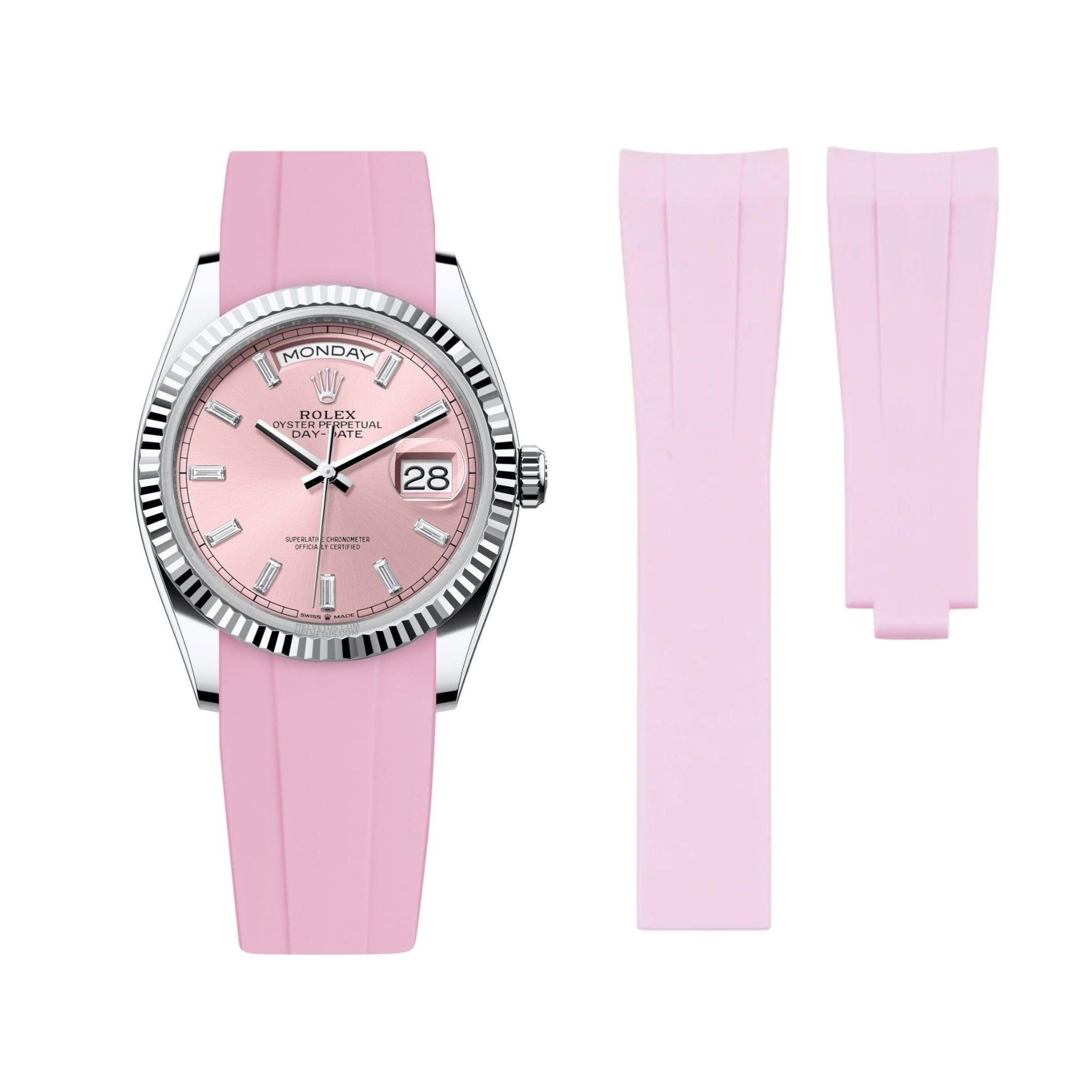 Deployant Rubber Strap - For Rolex Day - Date 36mm - Pink - Helvetus