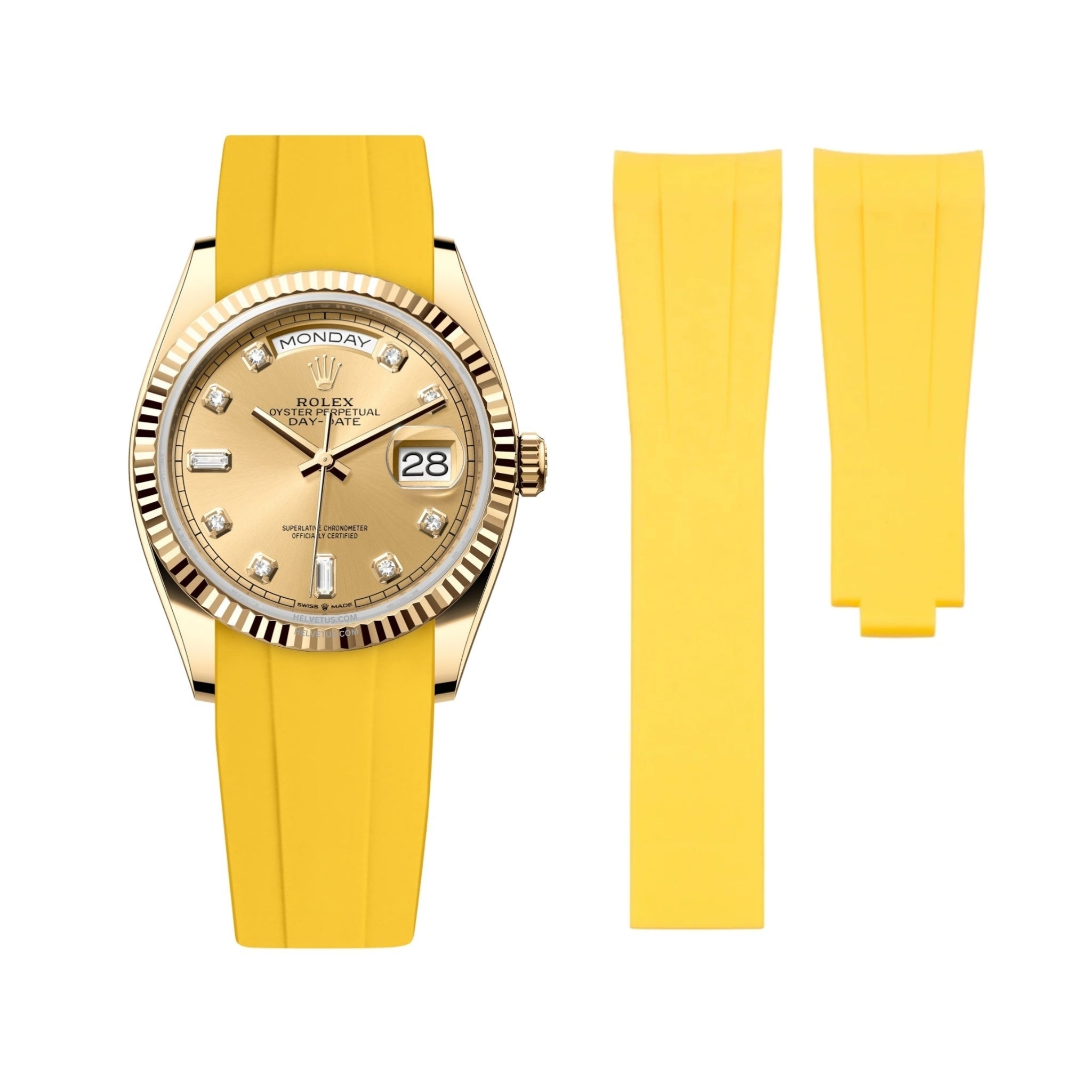 Deployant Rubber Strap - For Rolex Day - Date 36mm - Yellow - Helvetus