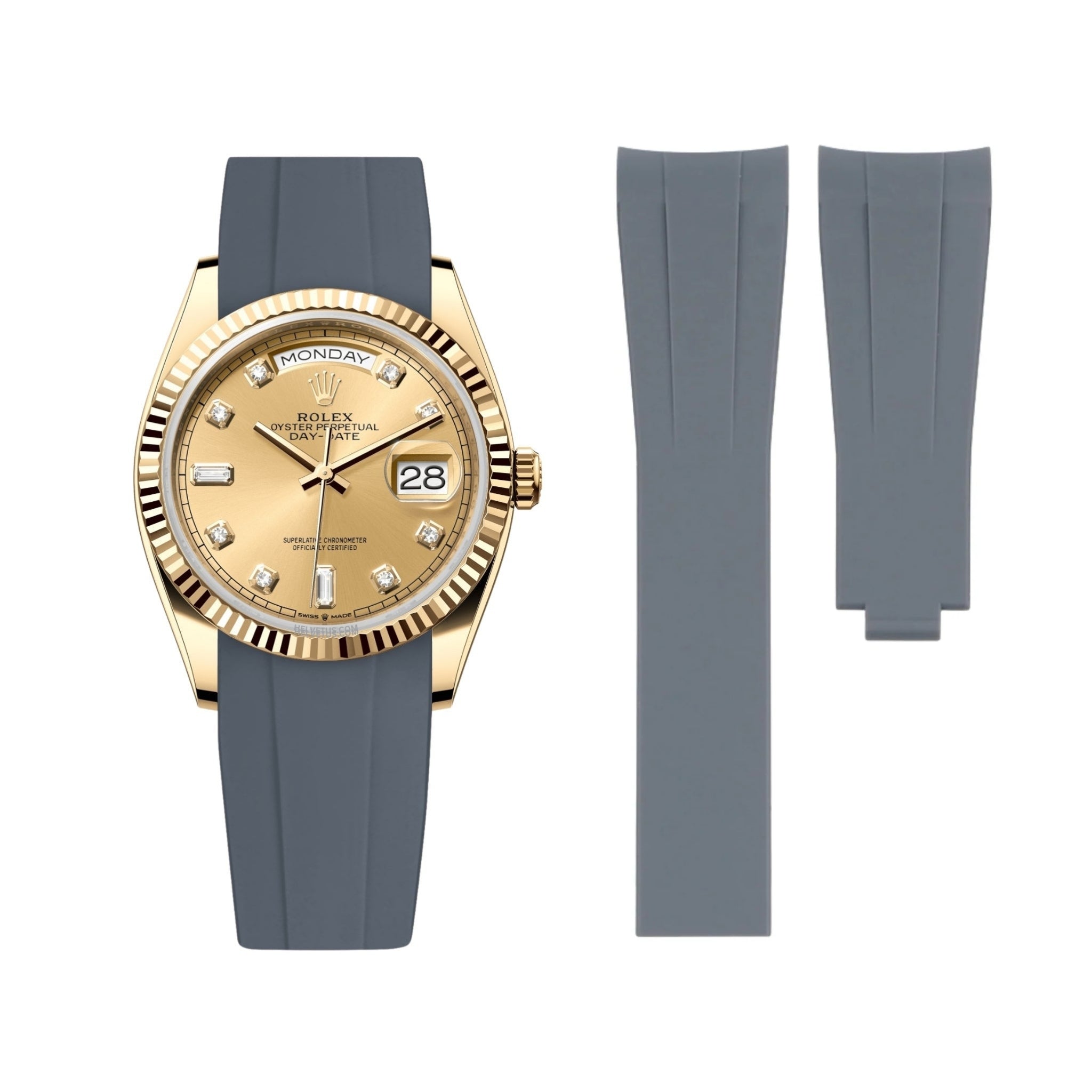 Deployant Rubber Strap - For Rolex Day - Date 40 - Grey - Helvetus