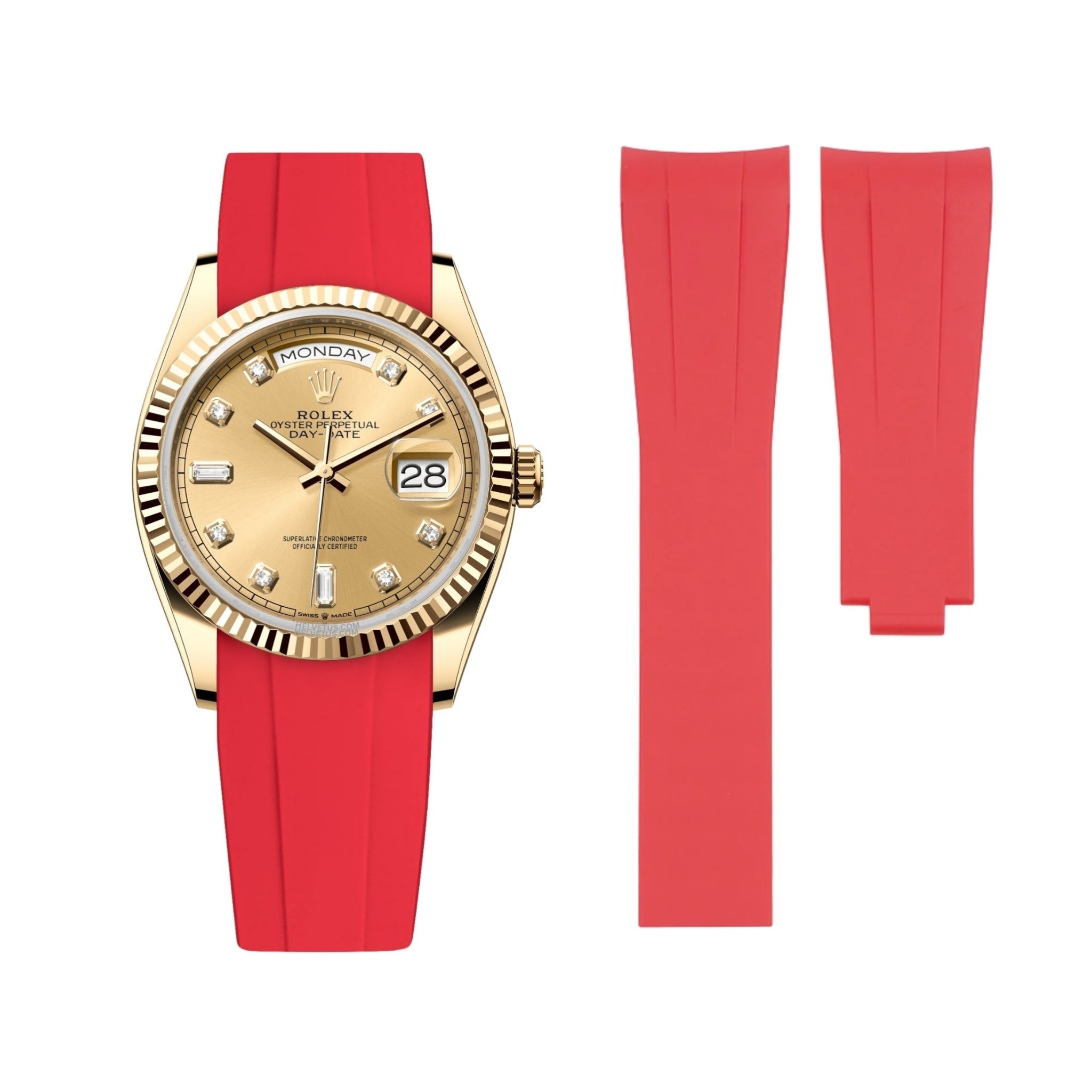 Deployant Rubber Strap - For Rolex Day - Date 40 - Red - Helvetus