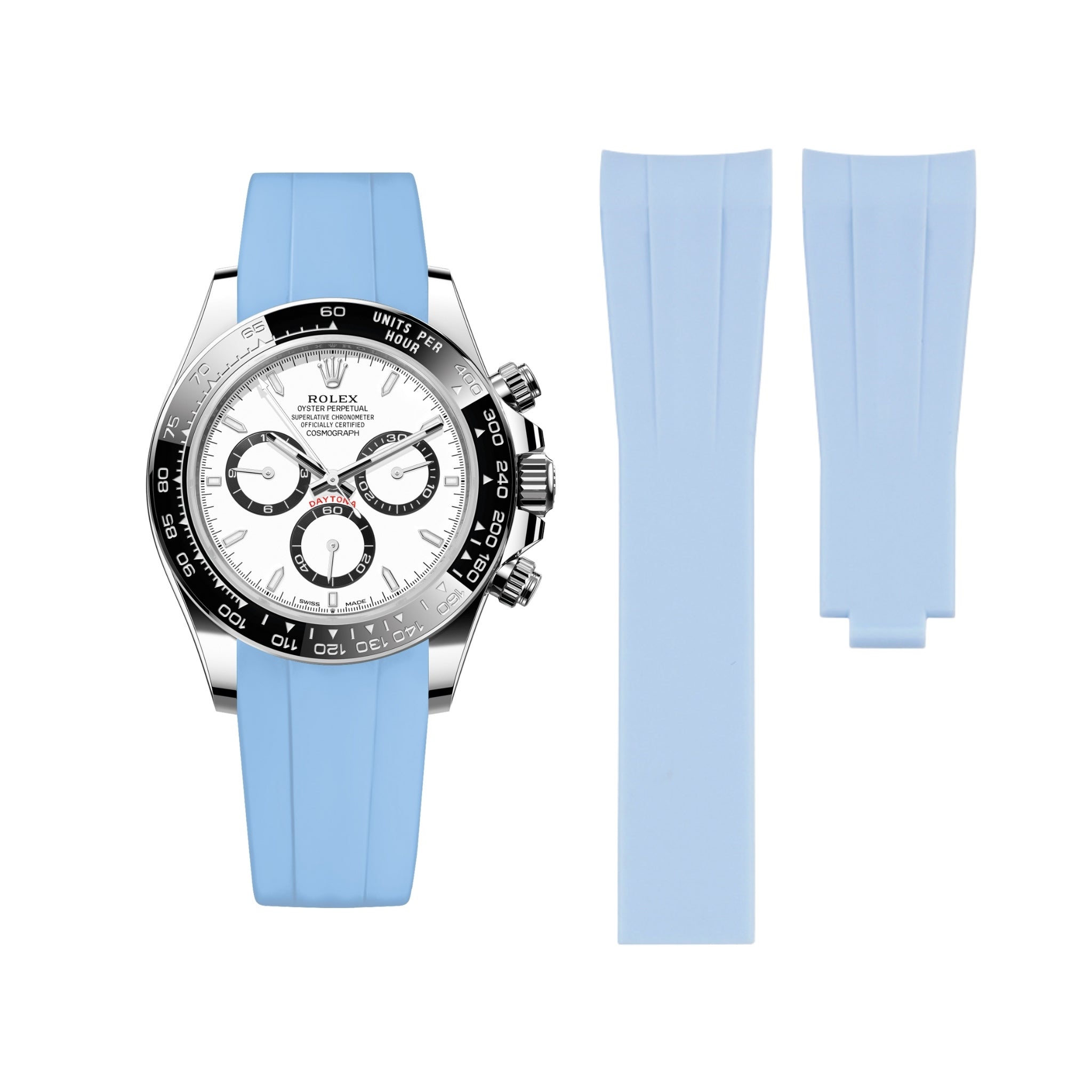 Deployant Rubber Strap - For Rolex Daytona - Baby Blue - Helvetus