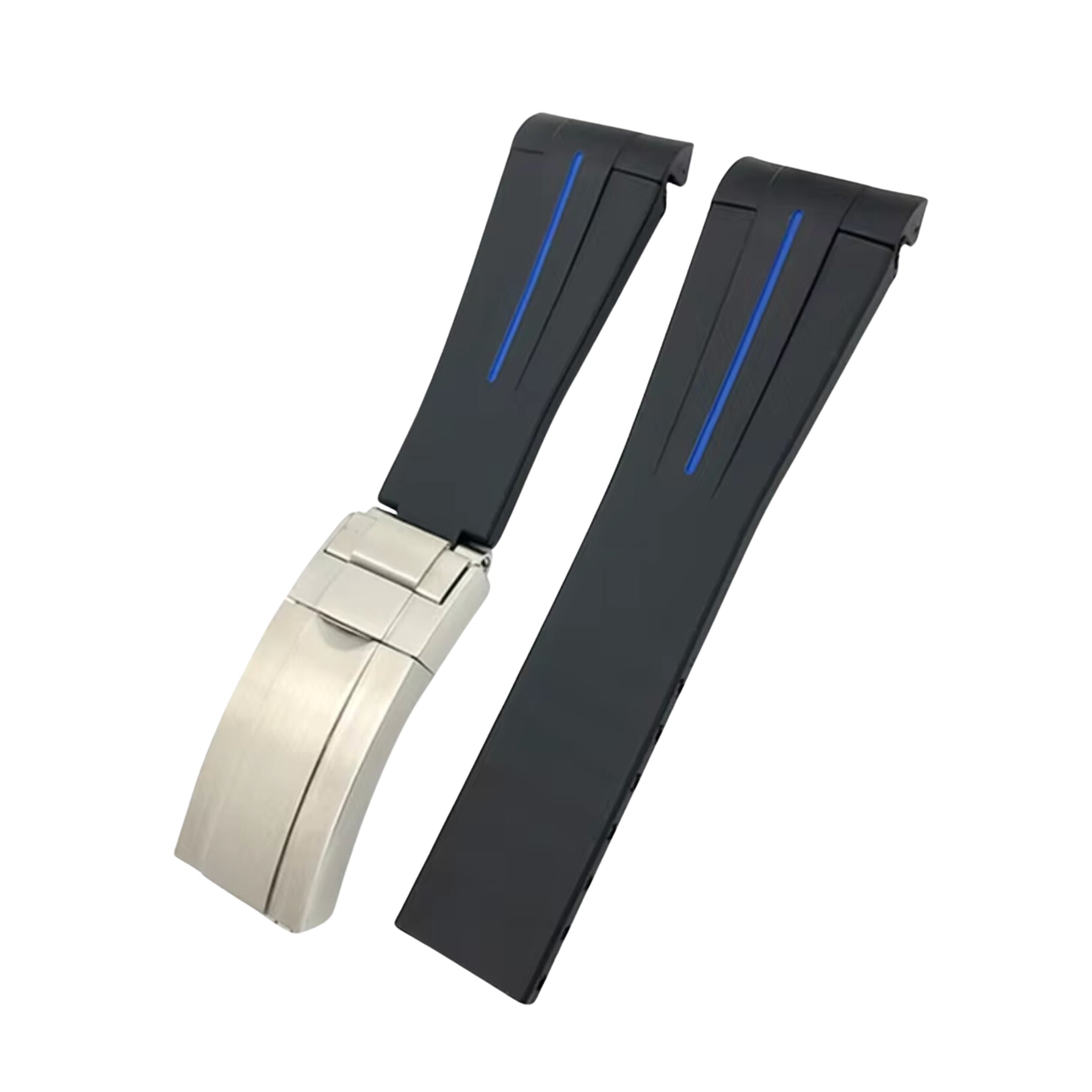 Deployant Rubber Strap - For Rolex Daytona - Black w/Blue Line | LuxLine® - Helvetus