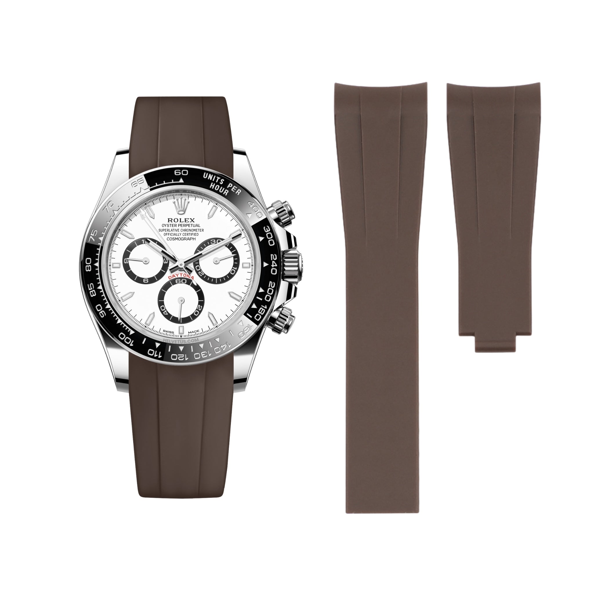 Deployant Rubber Strap - For Rolex Daytona - Brown - Helvetus