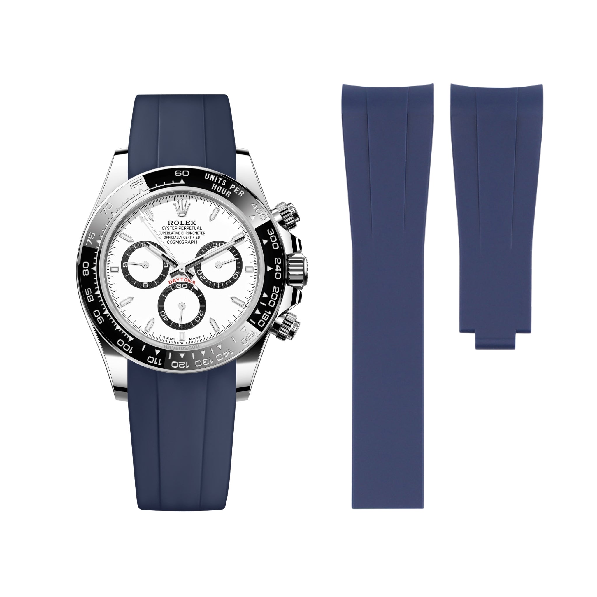 Deployant Rubber Strap - For Rolex Daytona - Navy Blue - Helvetus