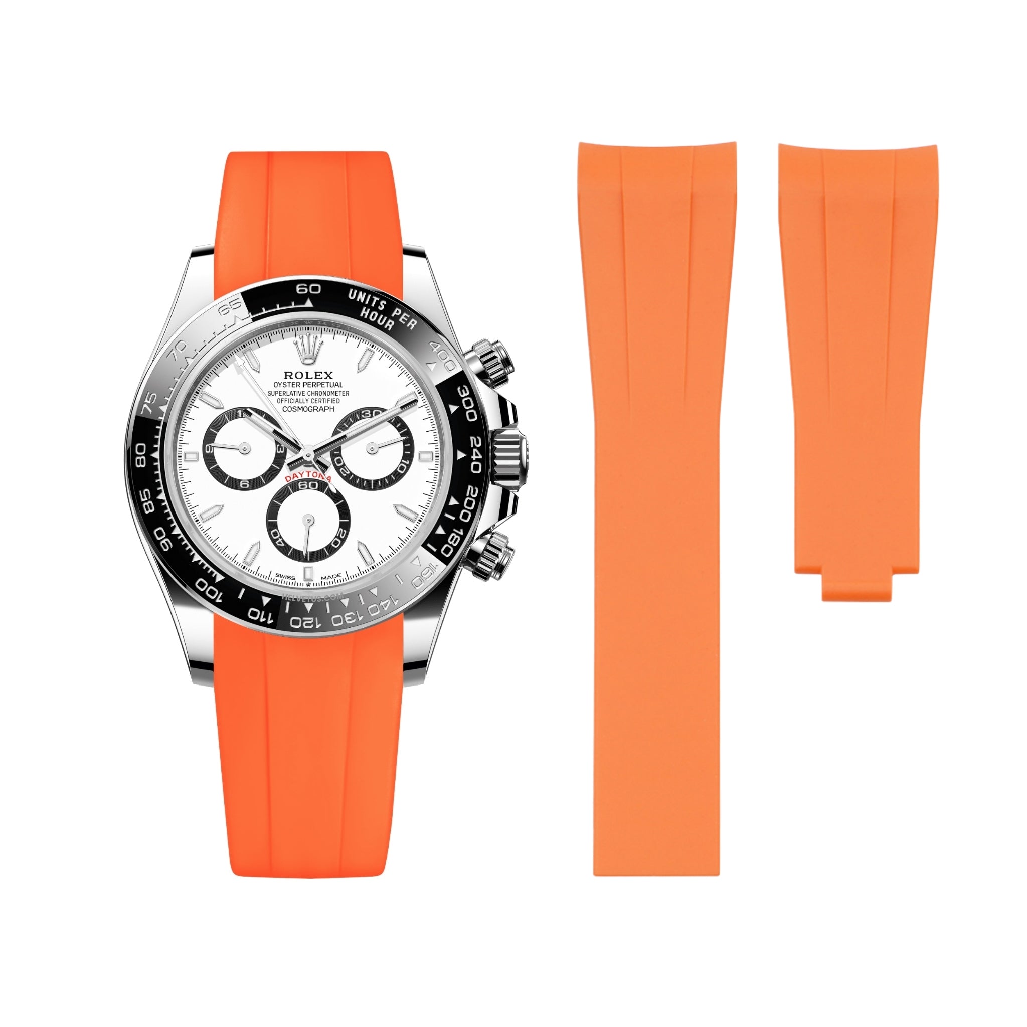 Deployant Rubber Strap - For Rolex Daytona - Orange - Helvetus