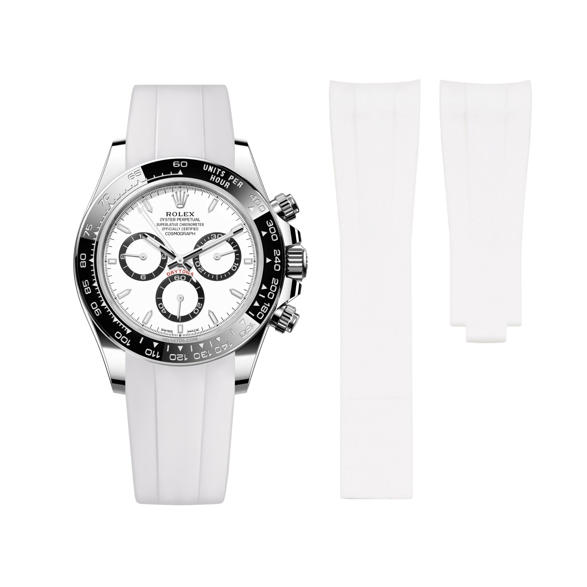 Deployant Rubber Strap - For Rolex Daytona - White - Helvetus