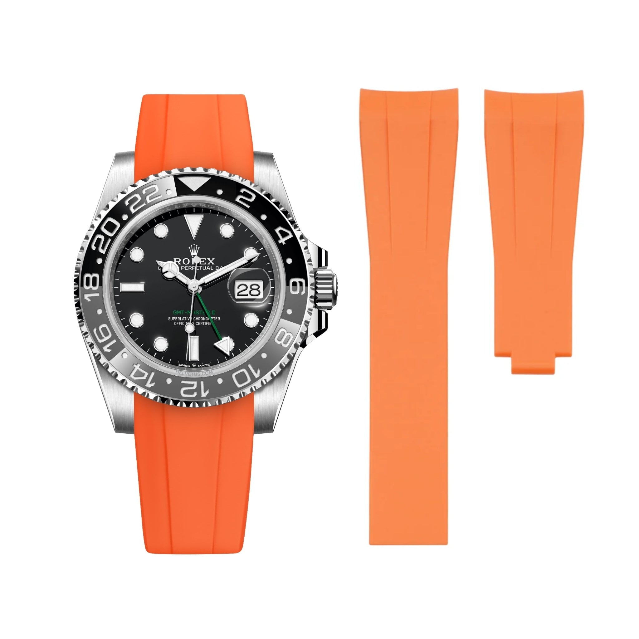 Deployant Rubber Strap - For Rolex GMT - Master II - Orange - Helvetus