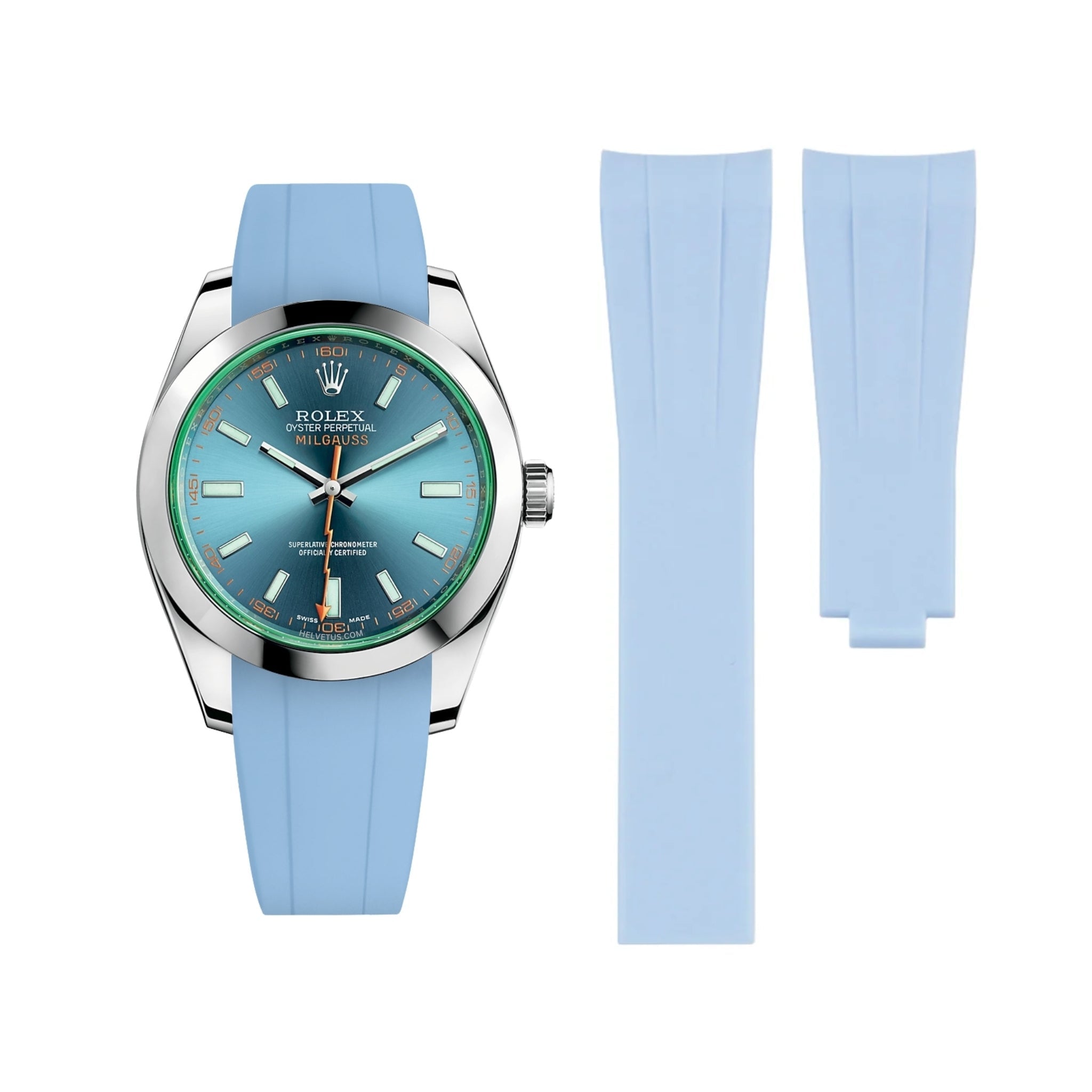 Deployant Rubber Strap - For Rolex Milgauss - Baby Blue - Helvetus