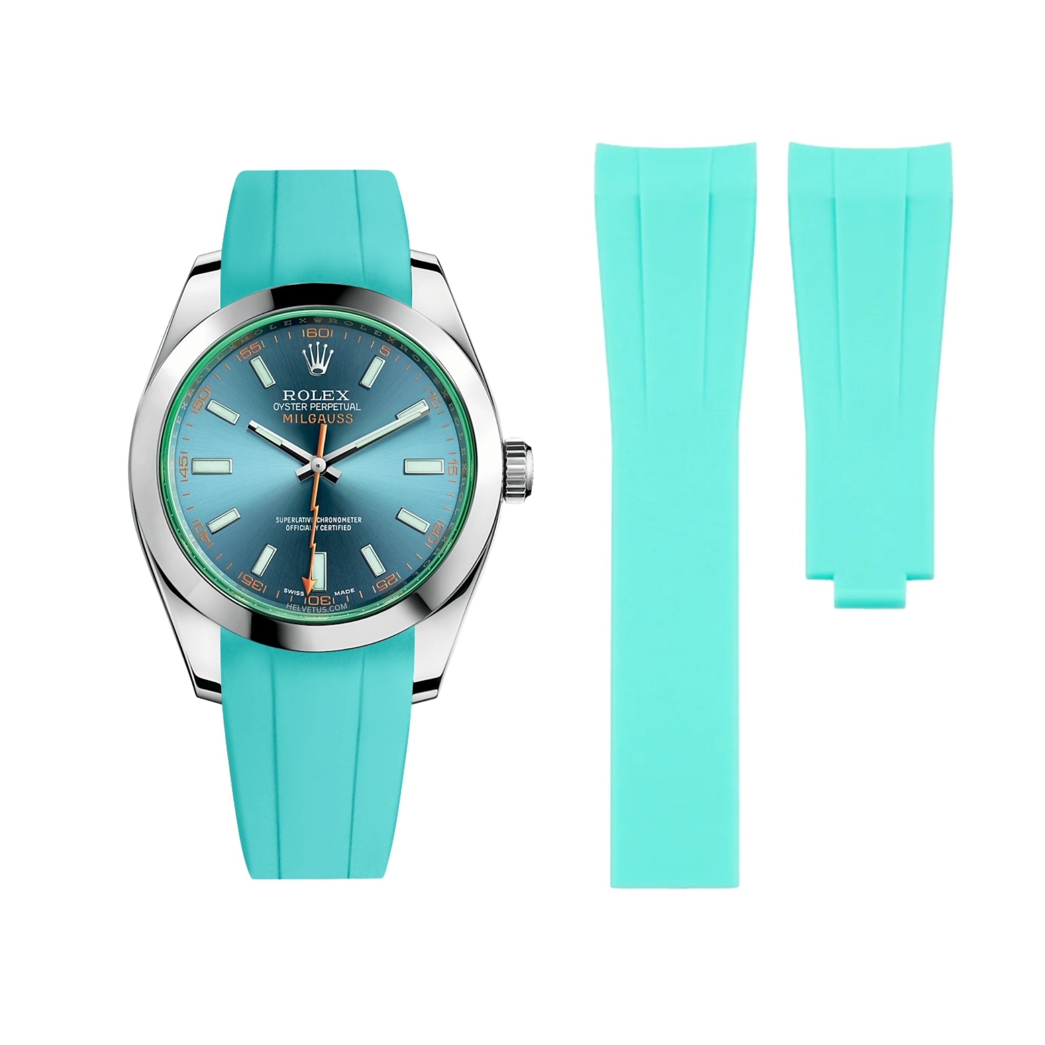 Deployant Rubber Strap - For Rolex Milgauss - Turquoise - Helvetus