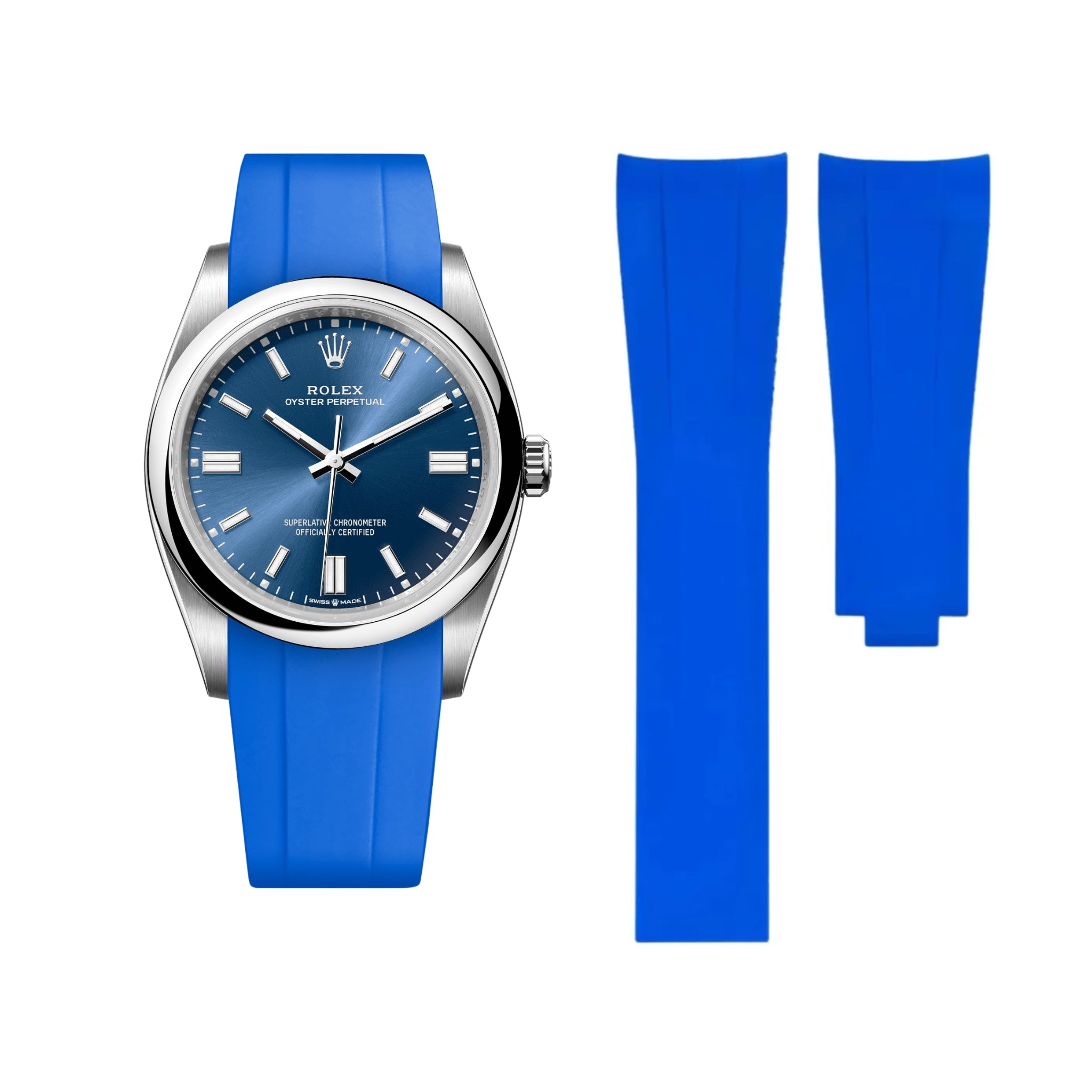 Deployant Rubber Strap - For Rolex Oyster Perpetual 36mm - Blue - Helvetus