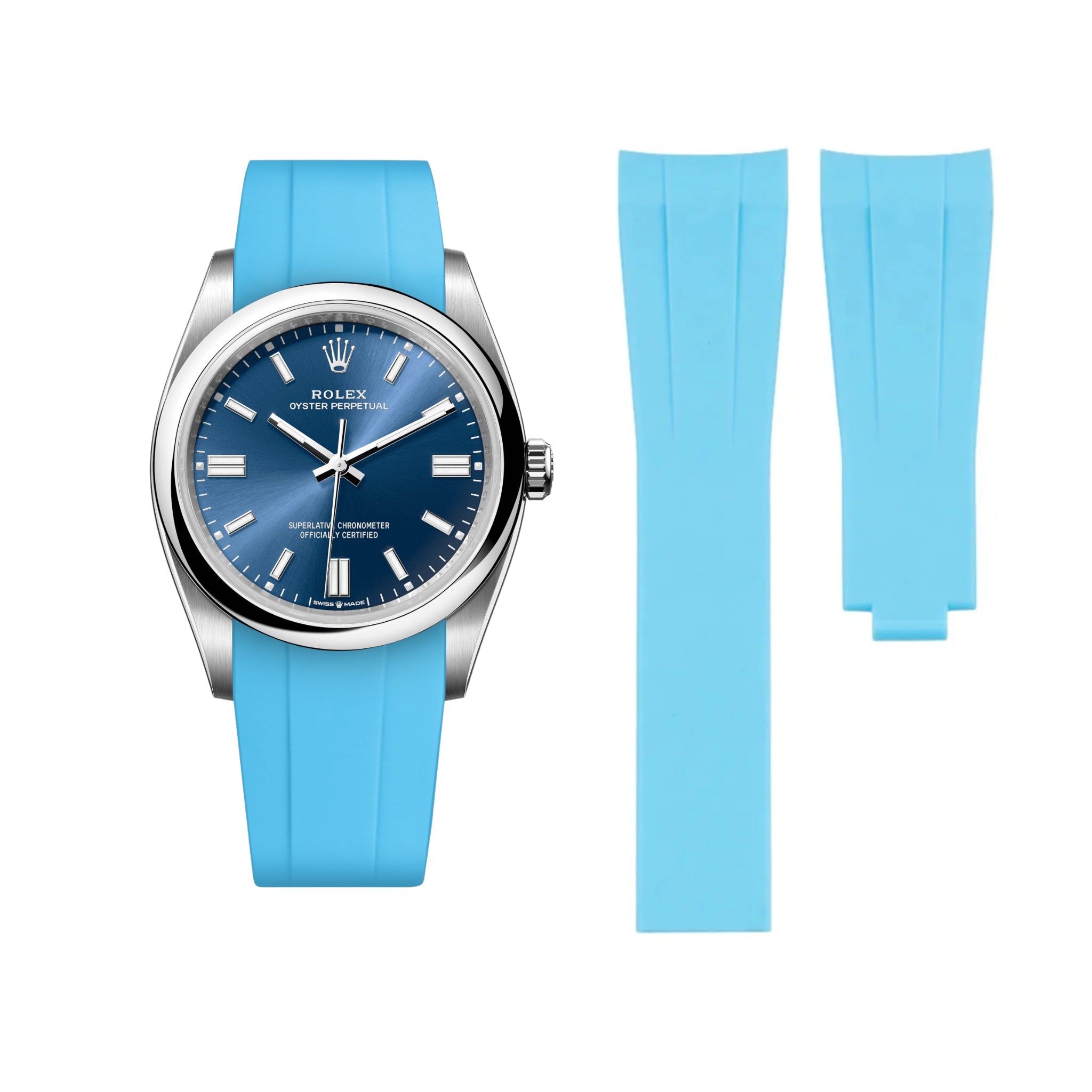 Deployant Rubber Strap - For Rolex Oyster Perpetual 36mm - Light Blue - Helvetus