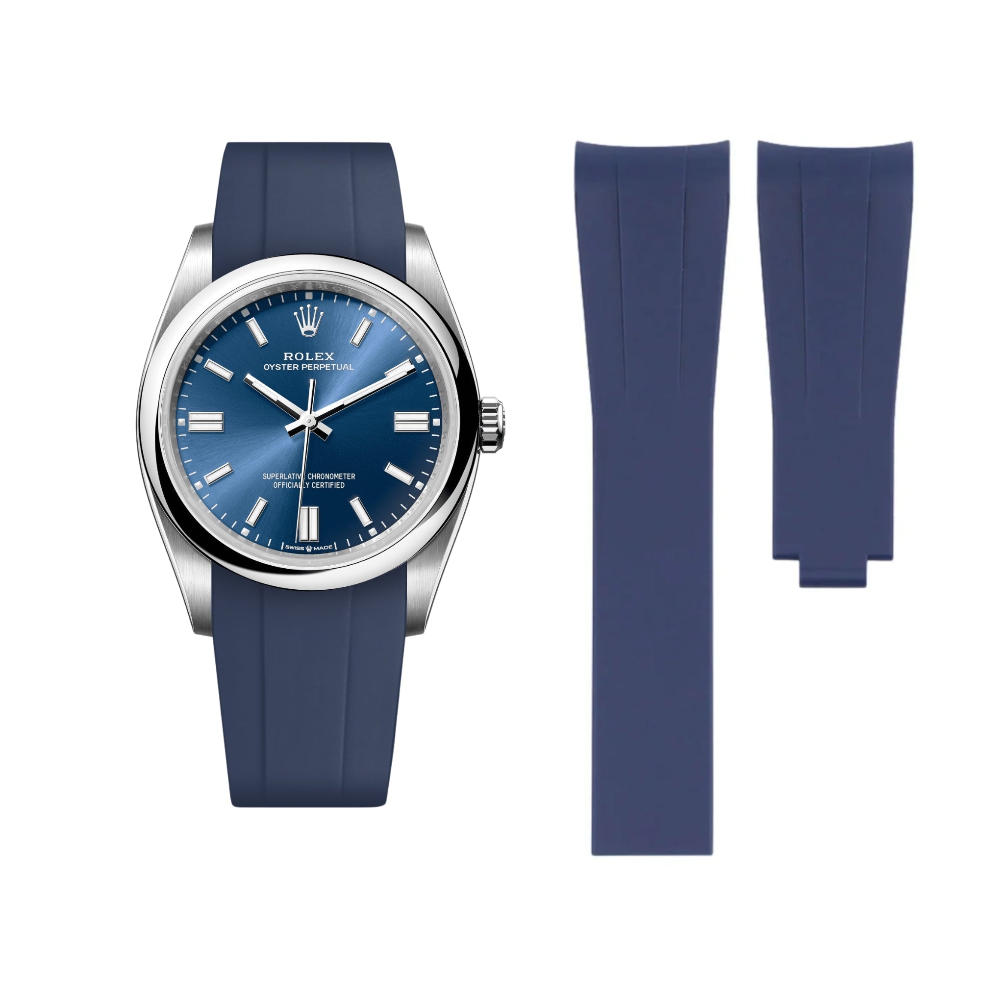 Deployant Rubber Strap - For Rolex Oyster Perpetual 36mm - Navy Blue - Helvetus