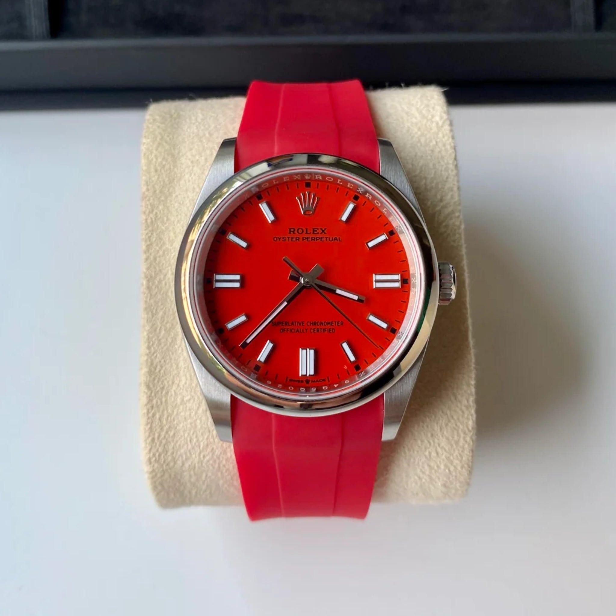 Deployant Rubber Strap - For Rolex Oyster Perpetual 36mm - Red - Helvetus