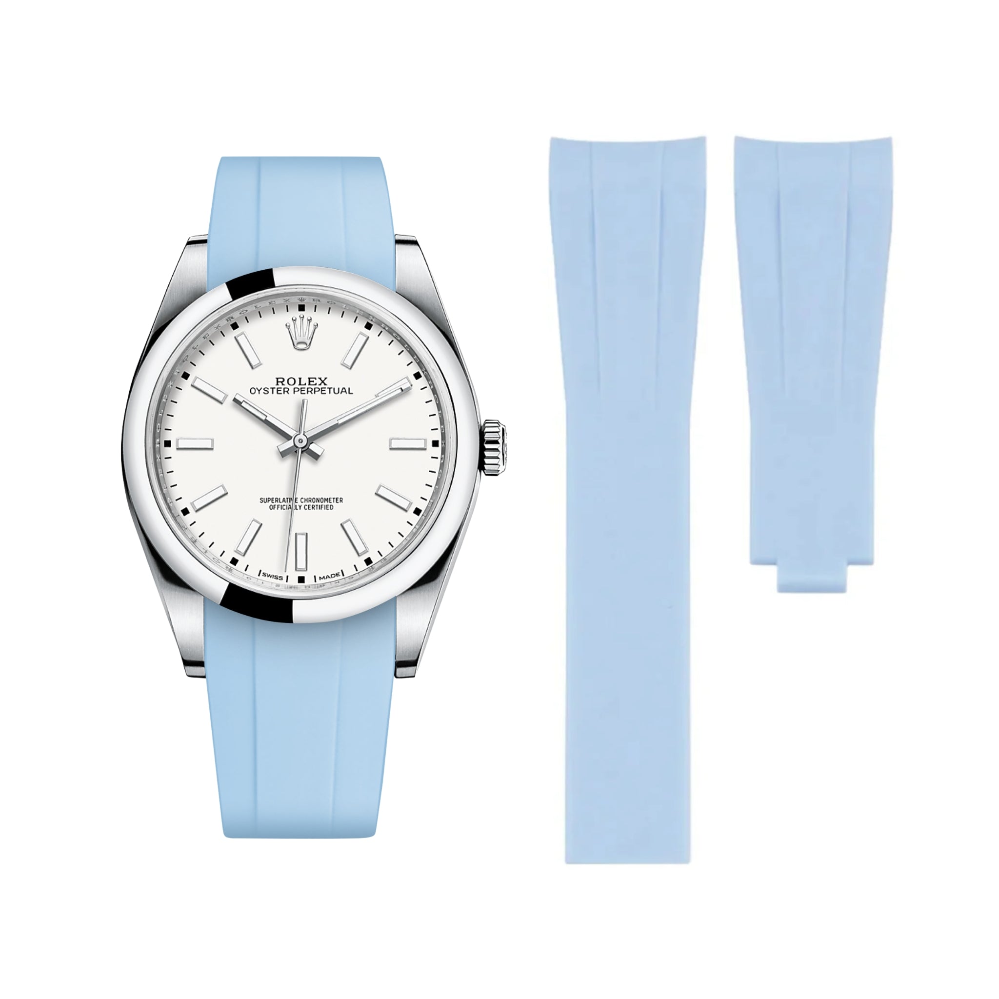 Deployant Rubber Strap - For Rolex Oyster Perpetual 39mm - Baby Blue - Helvetus