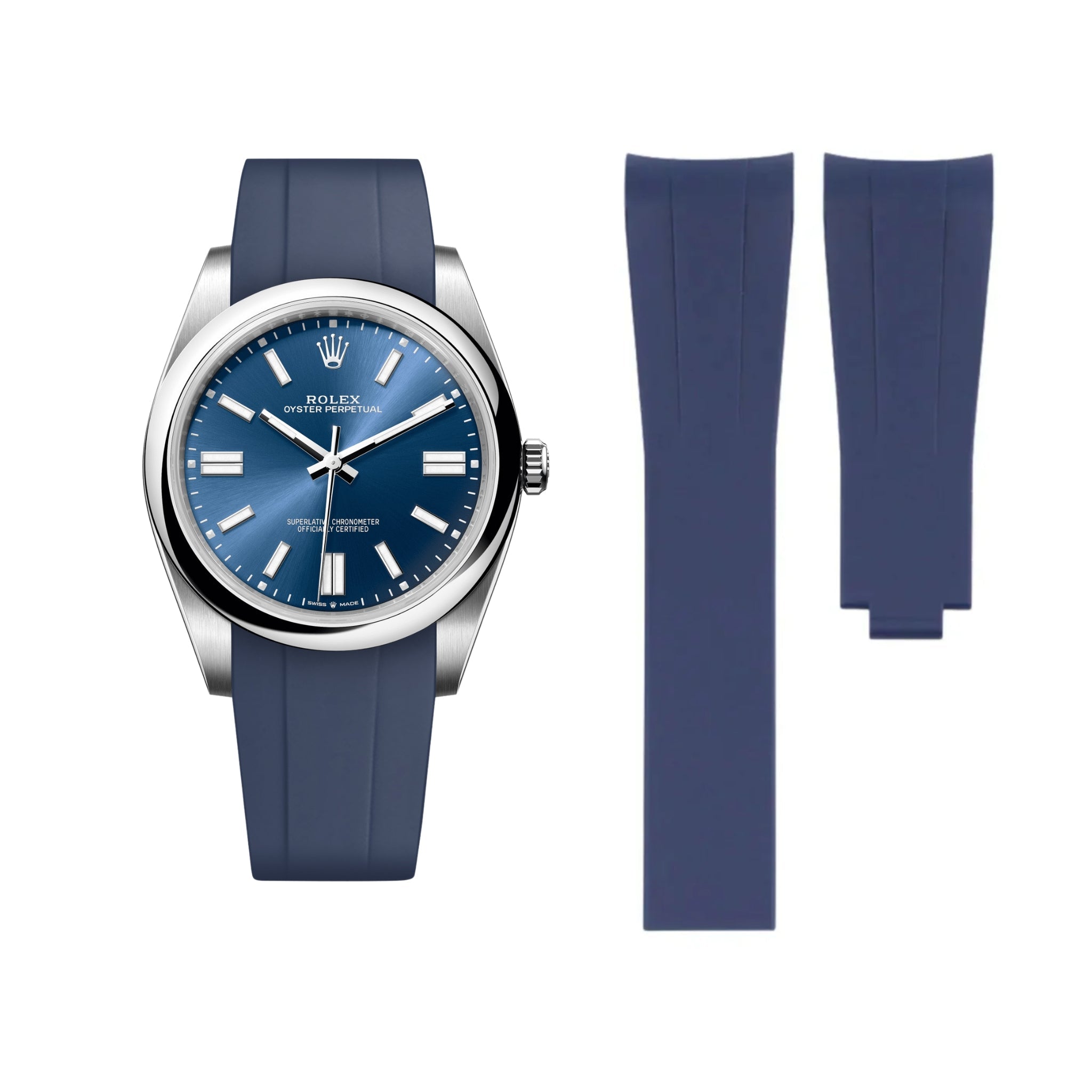 Deployant Rubber Strap - For Rolex Oyster Perpetual 41mm - Navy Blue - Helvetus