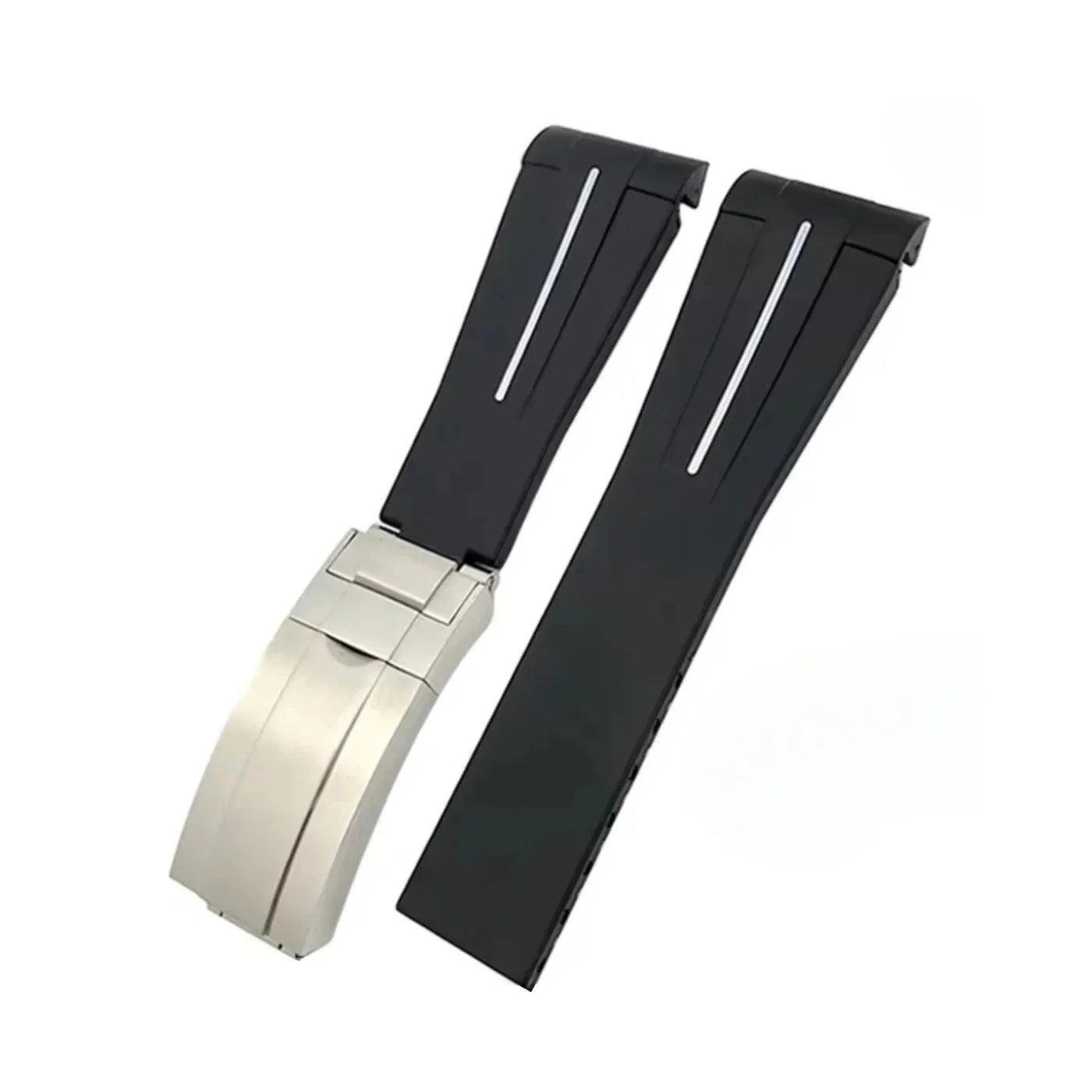 Deployant Rubber Strap - For Rolex Sky - Dweller - Black w/White Line | LuxLine® - Helvetus