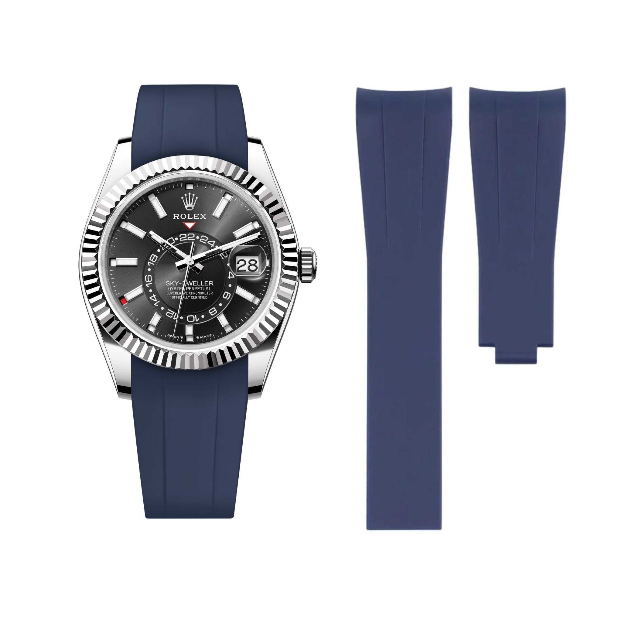 Deployant Rubber Strap - For Rolex Sky - Dweller - Navy Blue - Helvetus