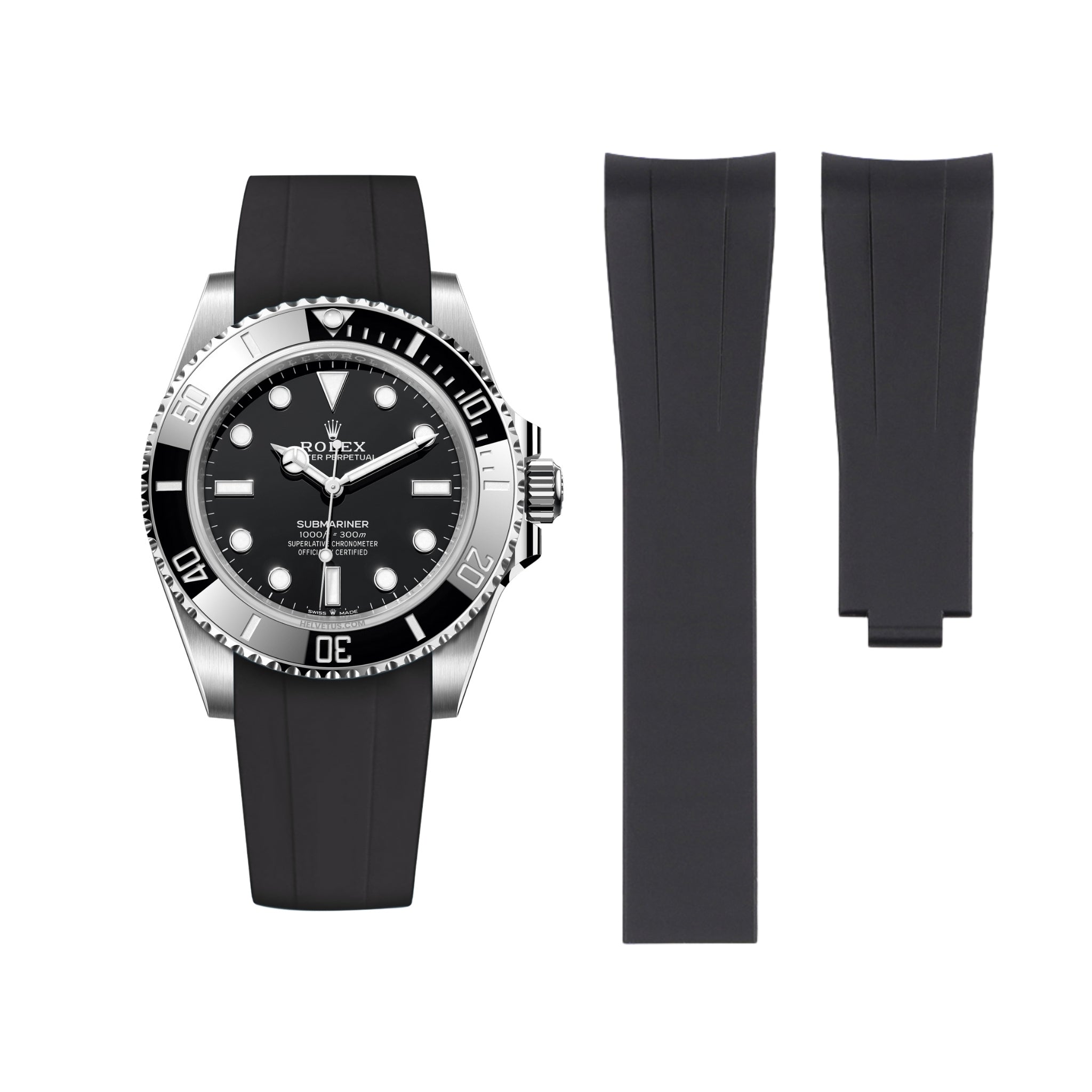 Deployant Rubber Strap - For Rolex Submariner - Black - Helvetus