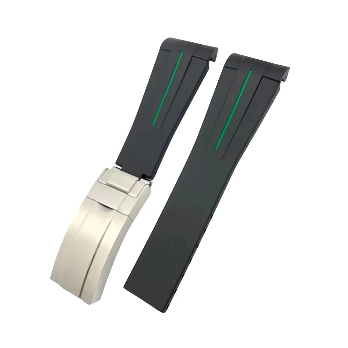 Deployant Rubber Strap - For Rolex Submariner - Black w/Green Line | LuxLine® - Helvetus