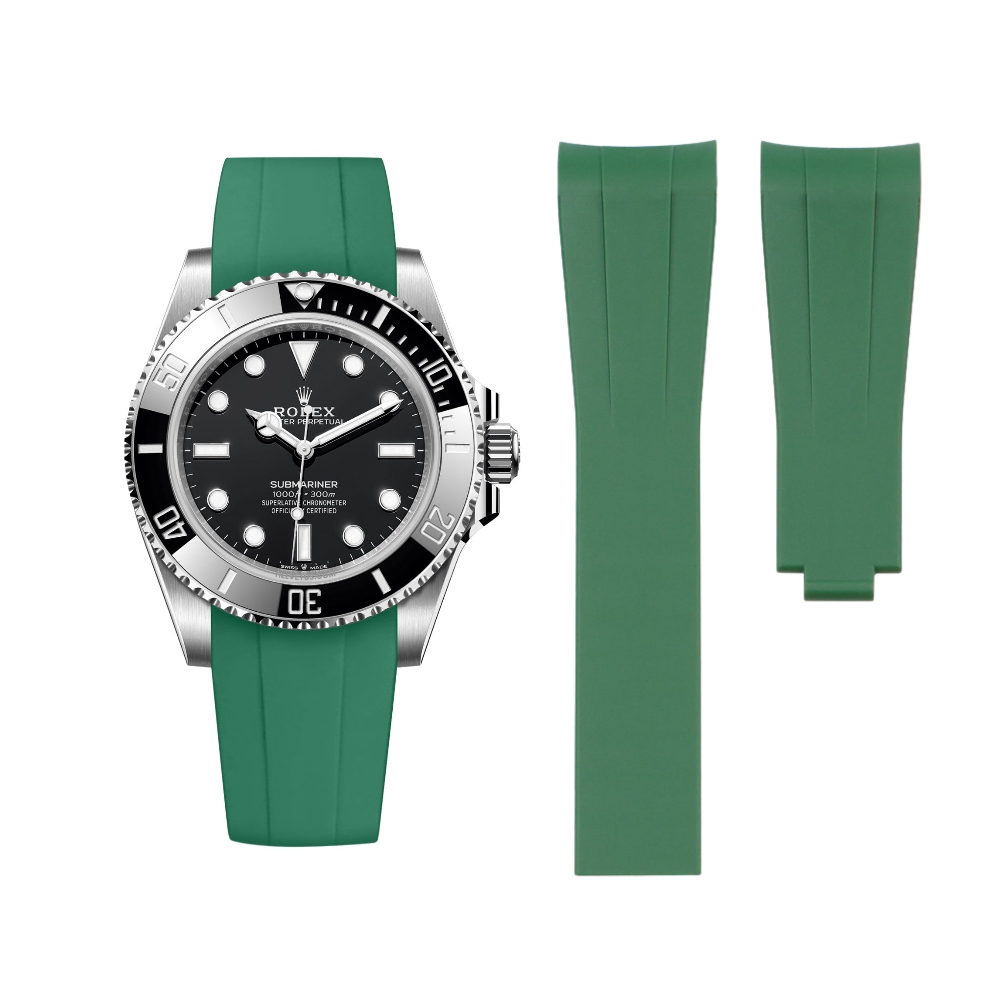 Deployant Rubber Strap - For Rolex Submariner - Green - Helvetus