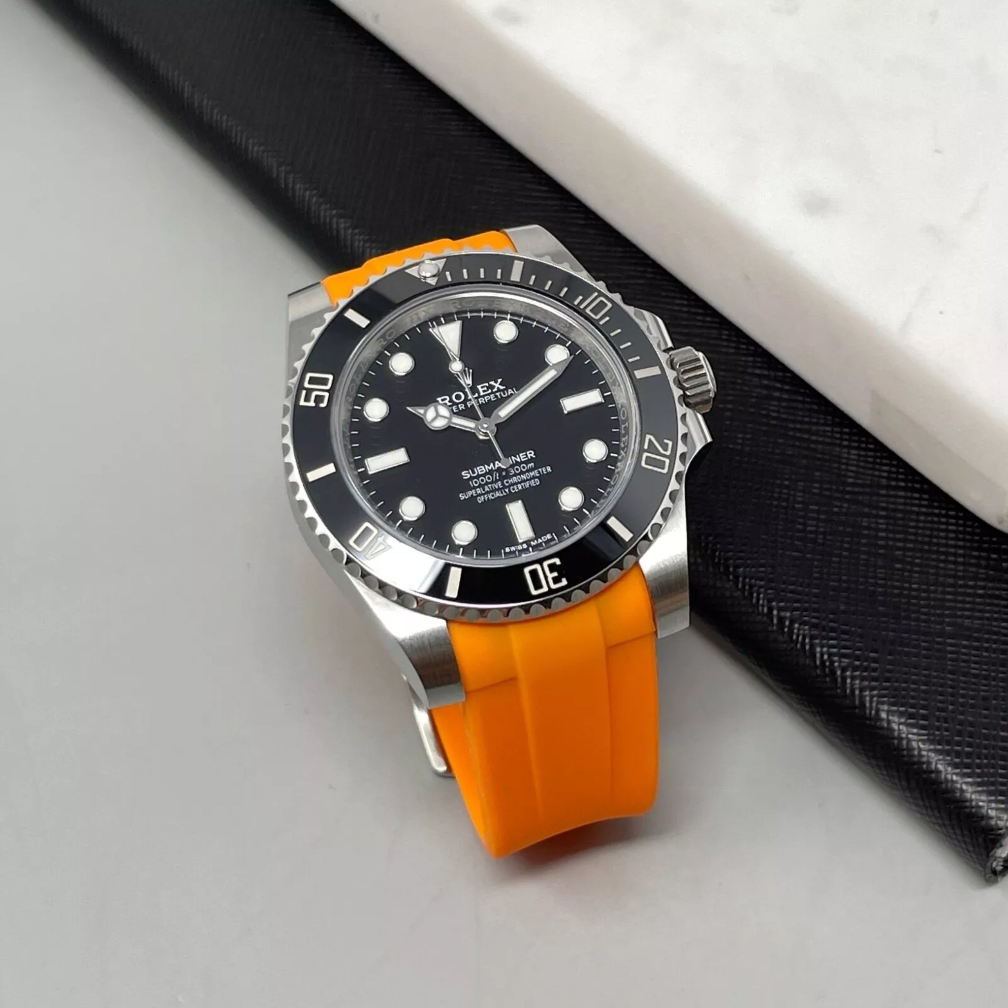 Deployant Rubber Strap - For Rolex Submariner - Orange - Helvetus